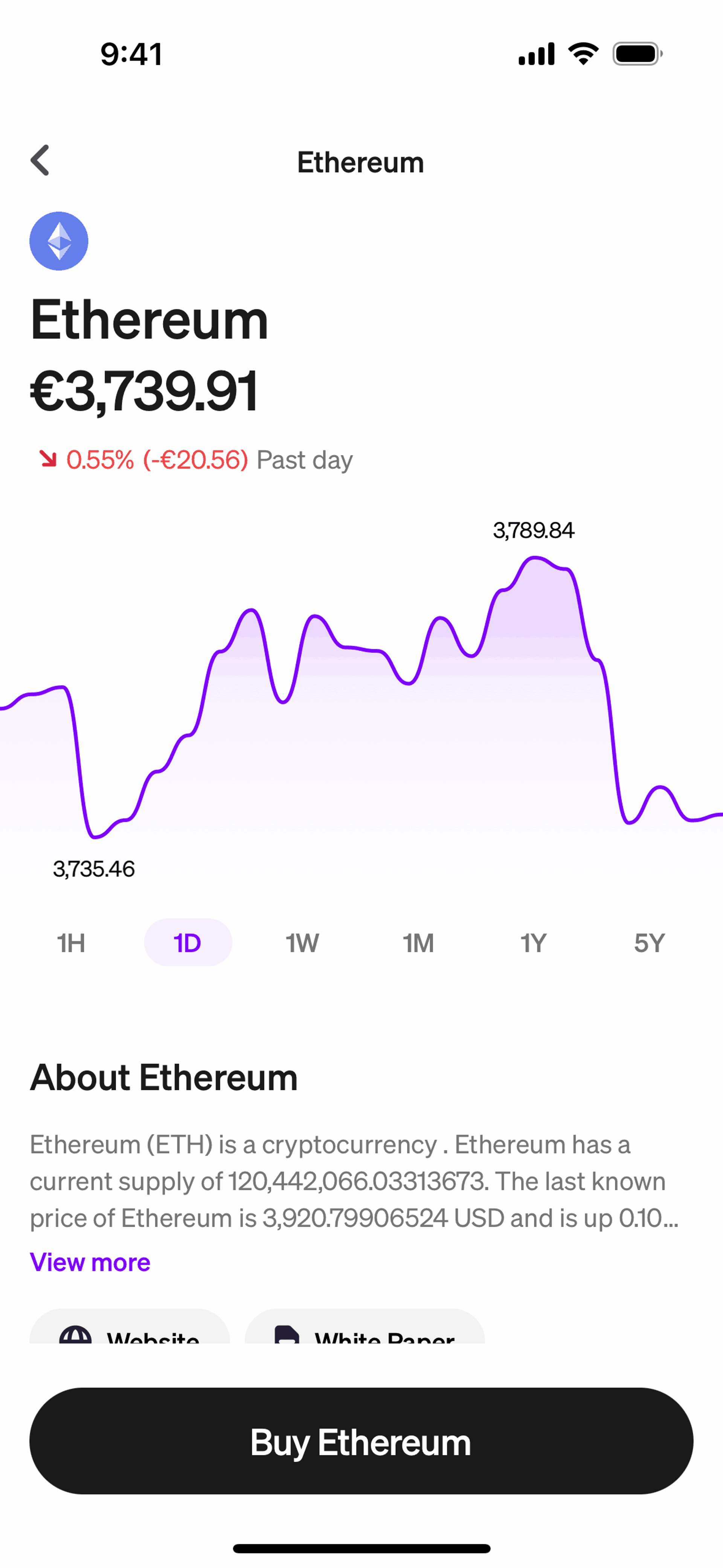 Crypto detail on MoonPay (ios) screen 2