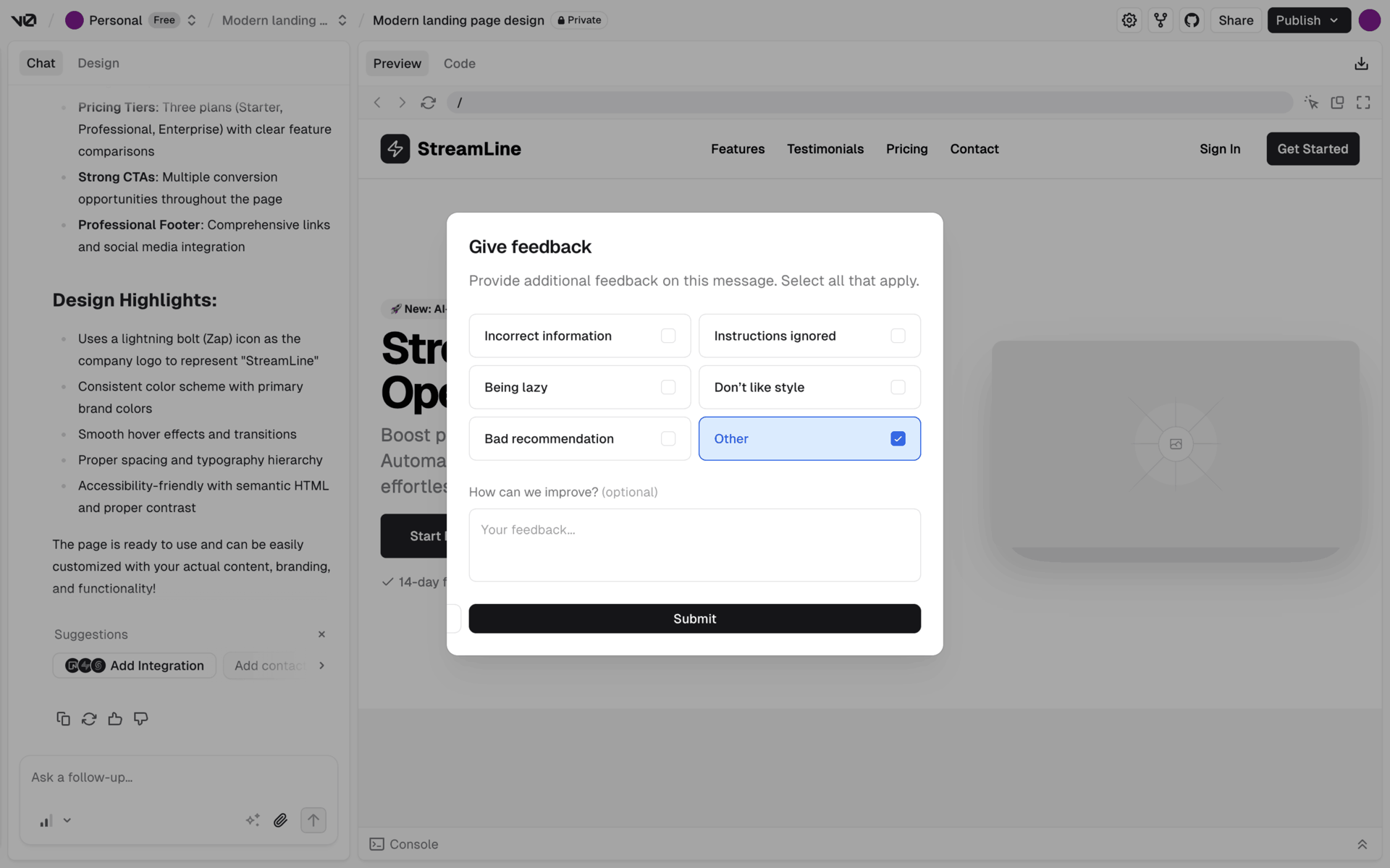 v0 Web AI interface screenshot 23