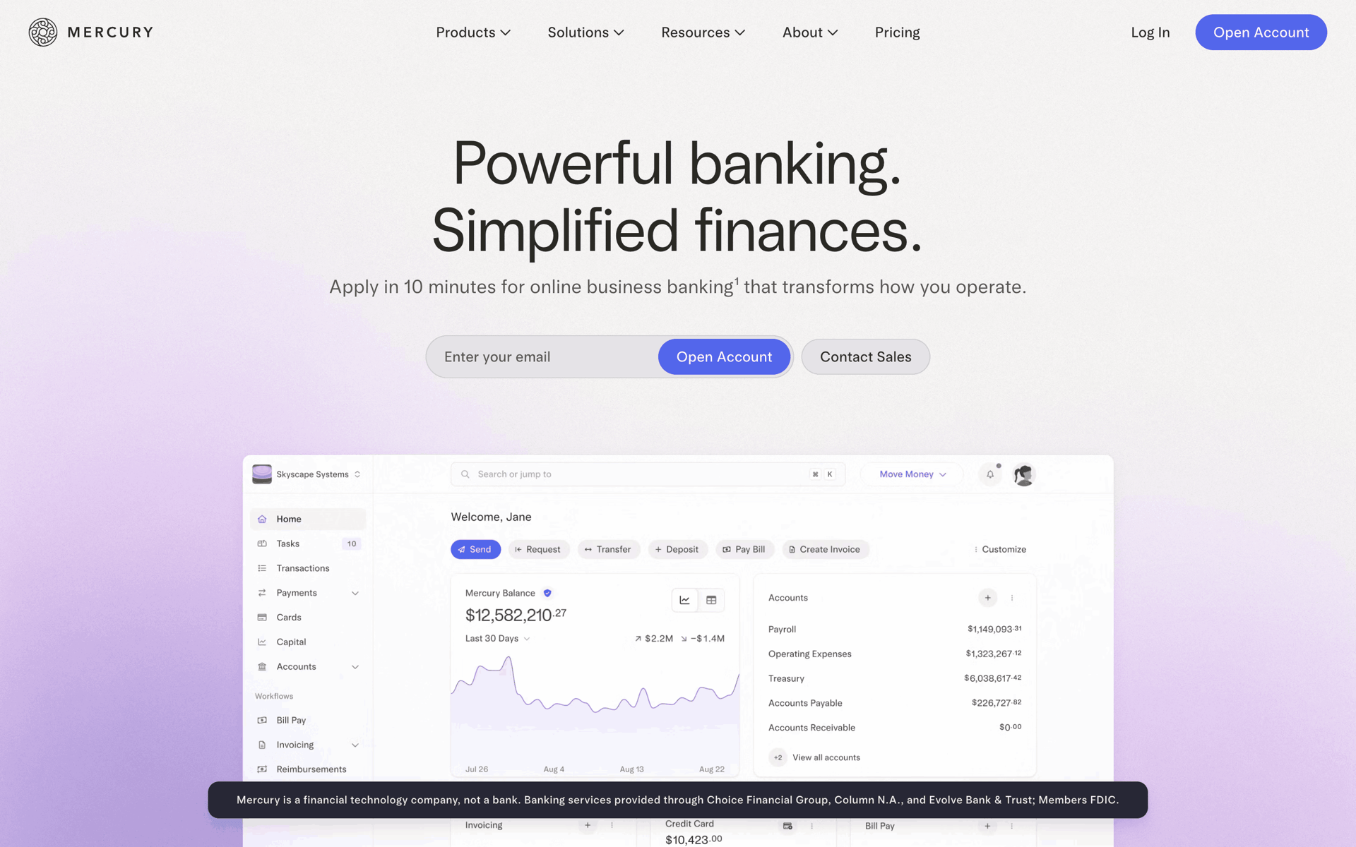 Mercury Web Finance interface screenshot 2
