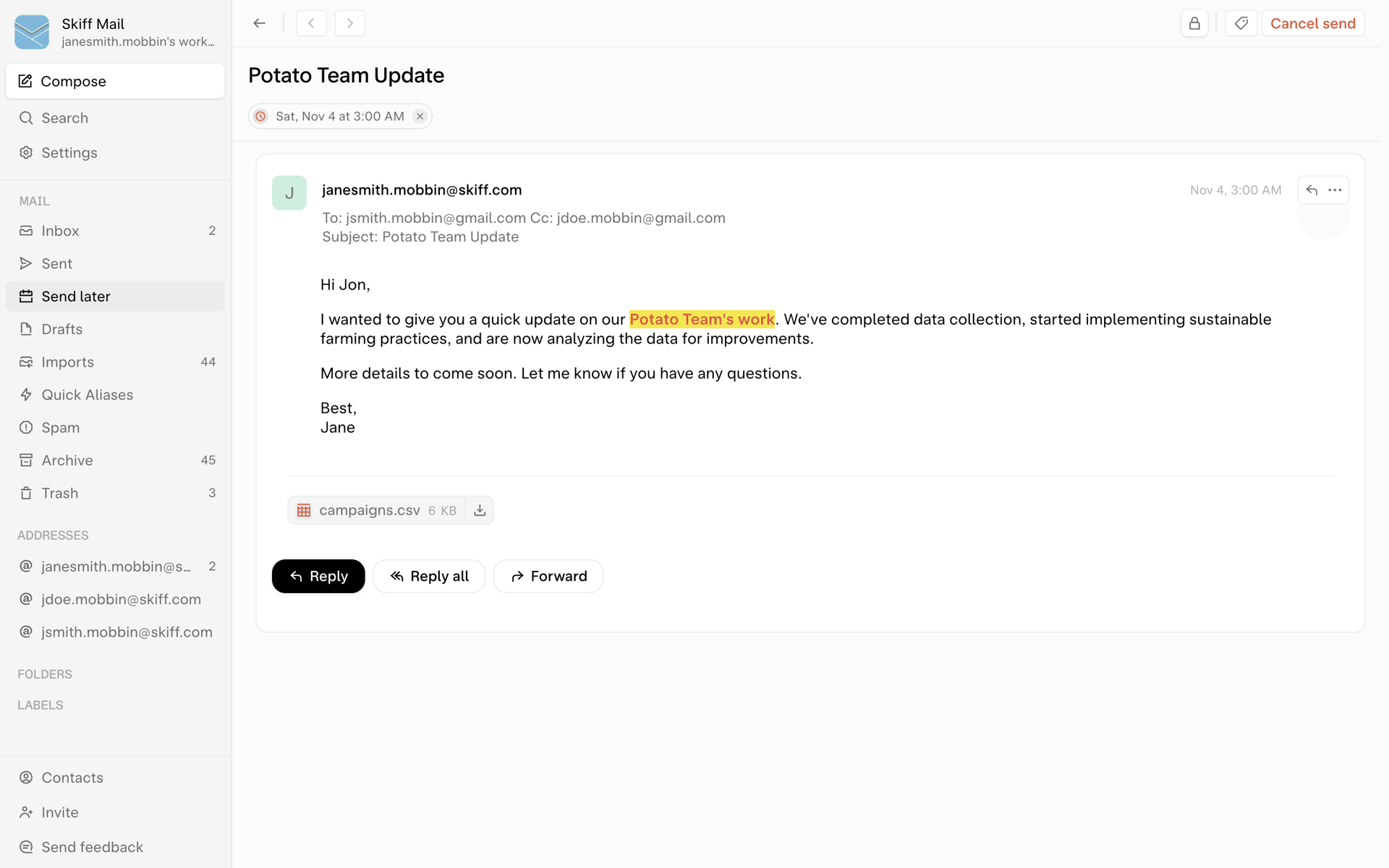 Skiff Web Business interface screenshot 21
