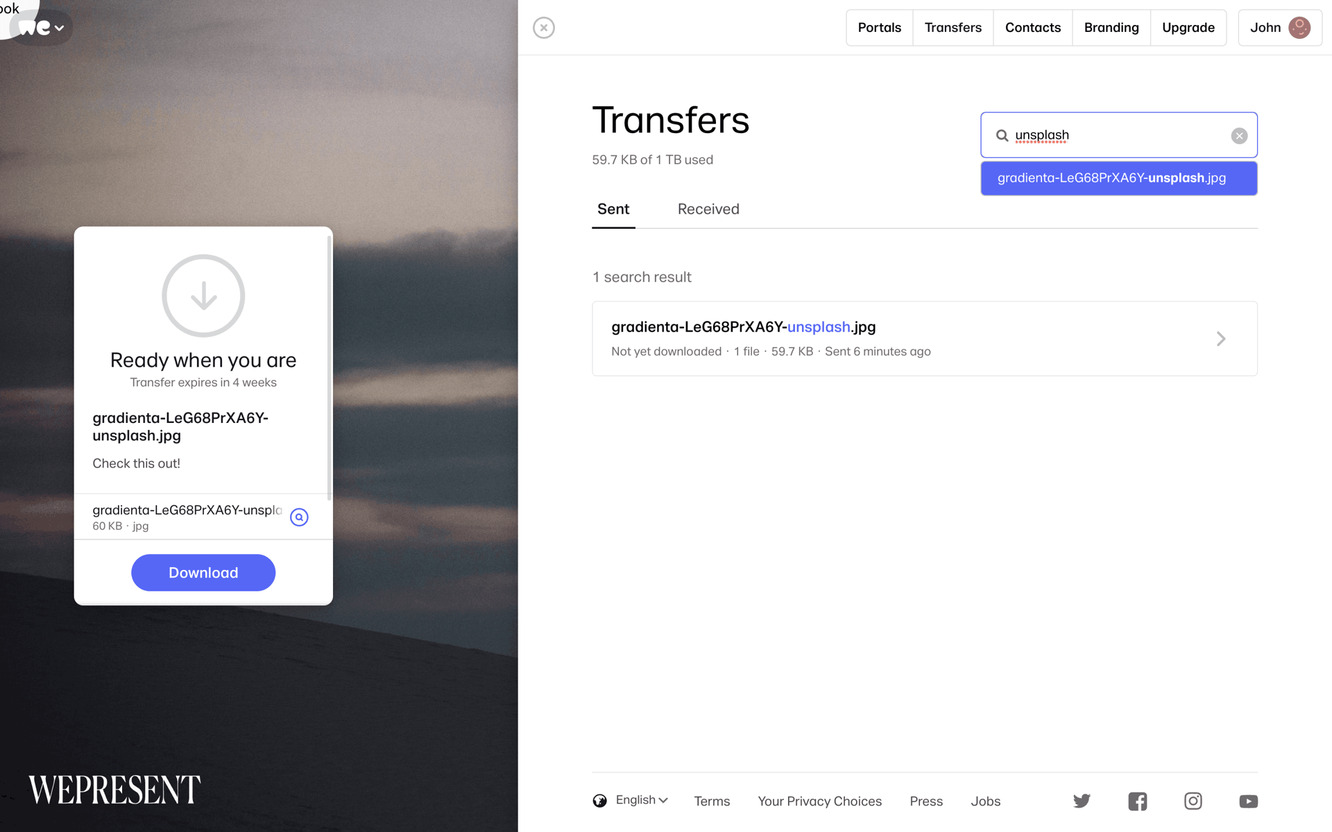 WeTransfer Web Productivity interface screenshot 14