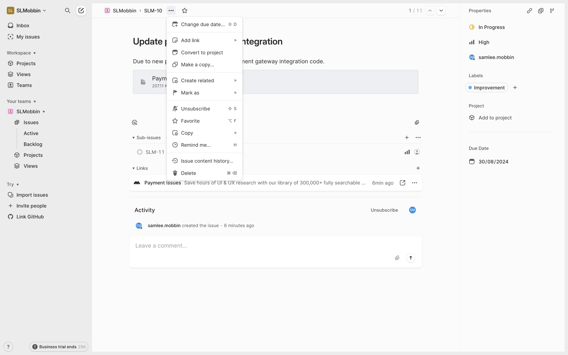 Linear Web Developer Tools interface screenshot 14