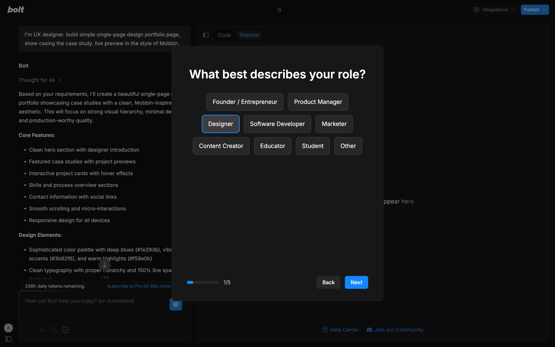 Bolt.new Web Developer Tools interface screenshot 14