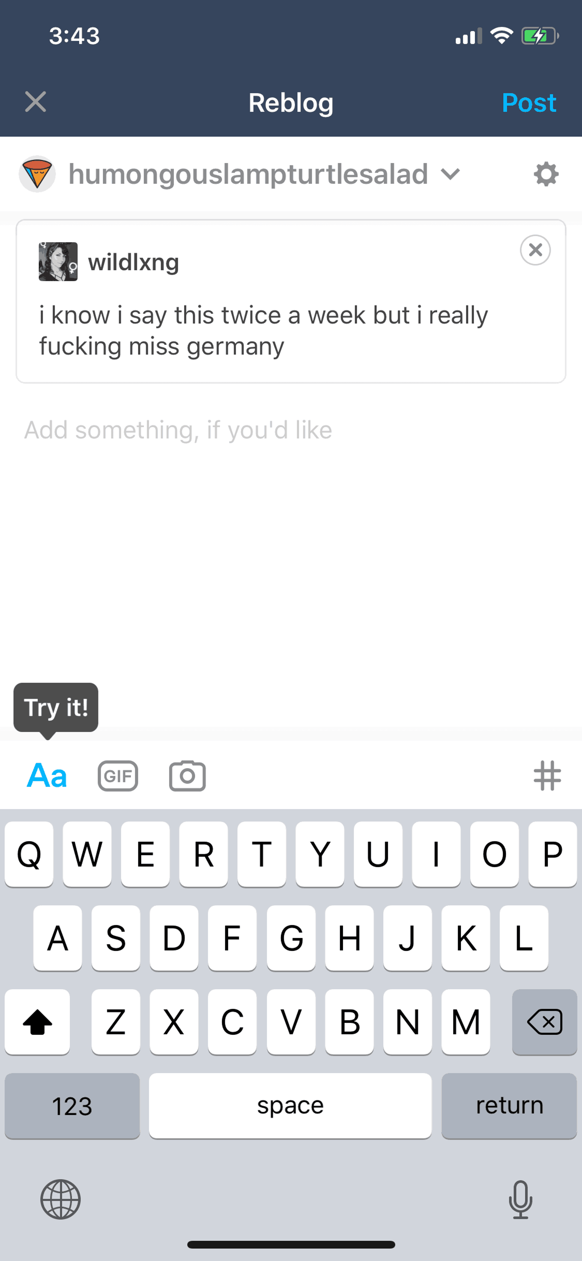 Tumblr iOS Social Networking interface screenshot 11