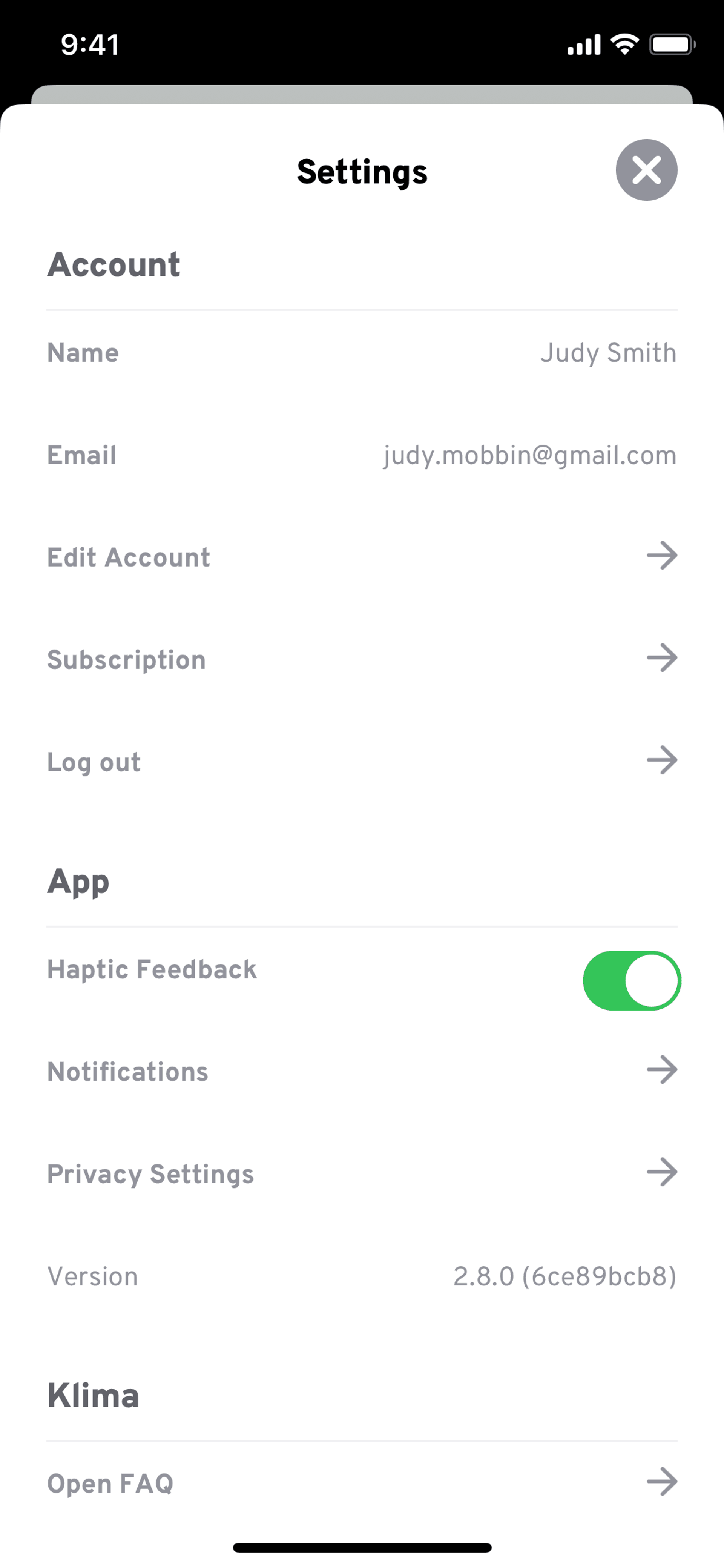 Klima iOS Lifestyle interface screenshot 9