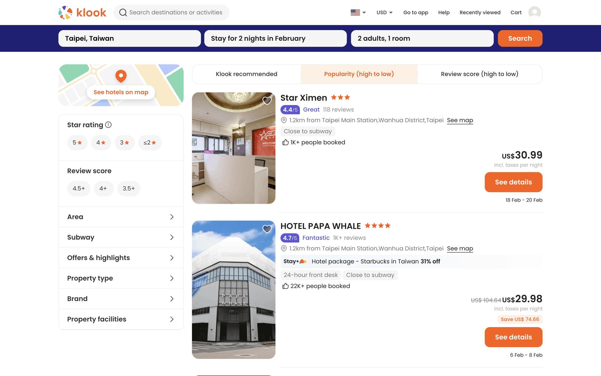 Klook Web Travel & Transportation interface screenshot 15