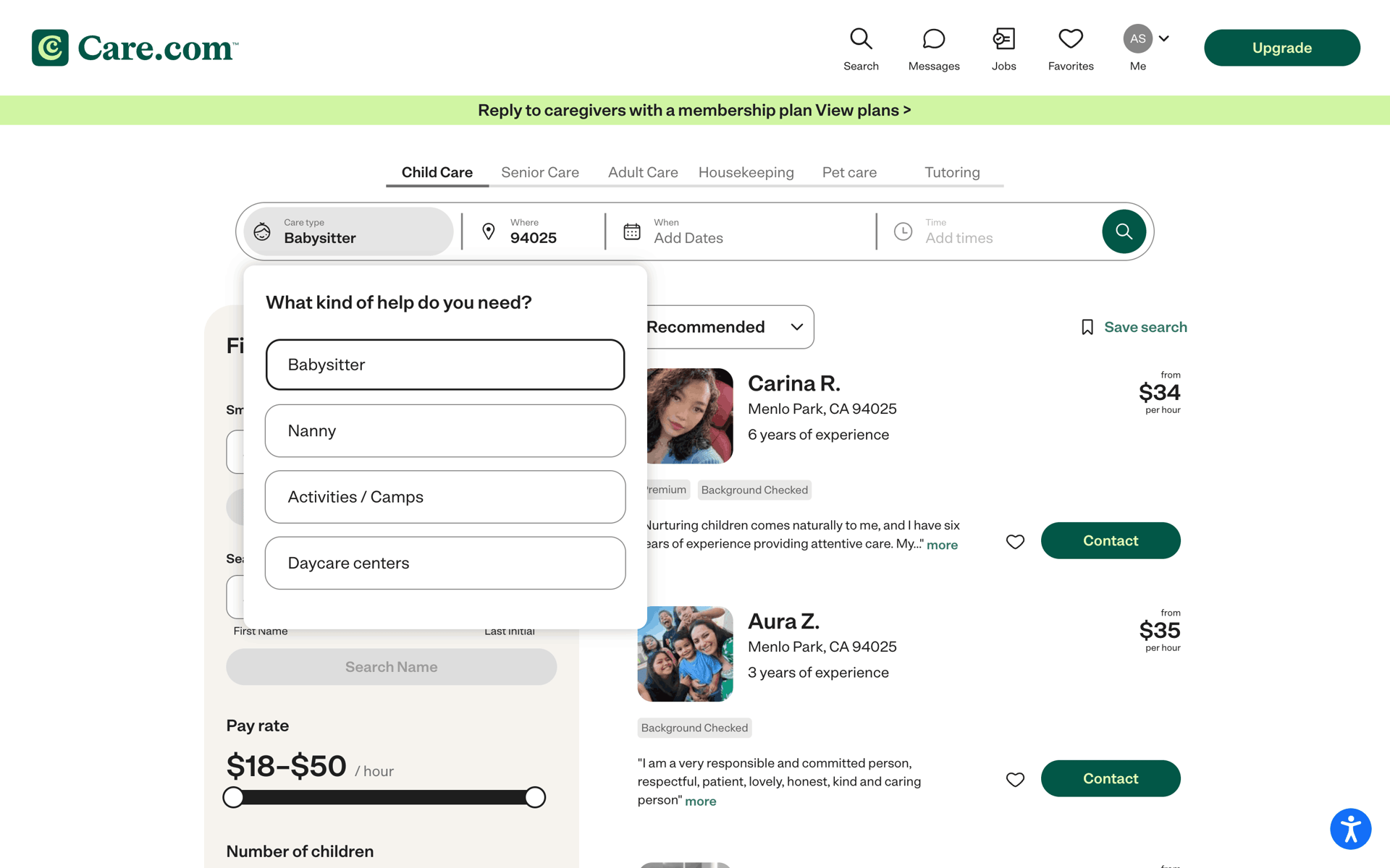 Care.com Web Lifestyle interface screenshot 6