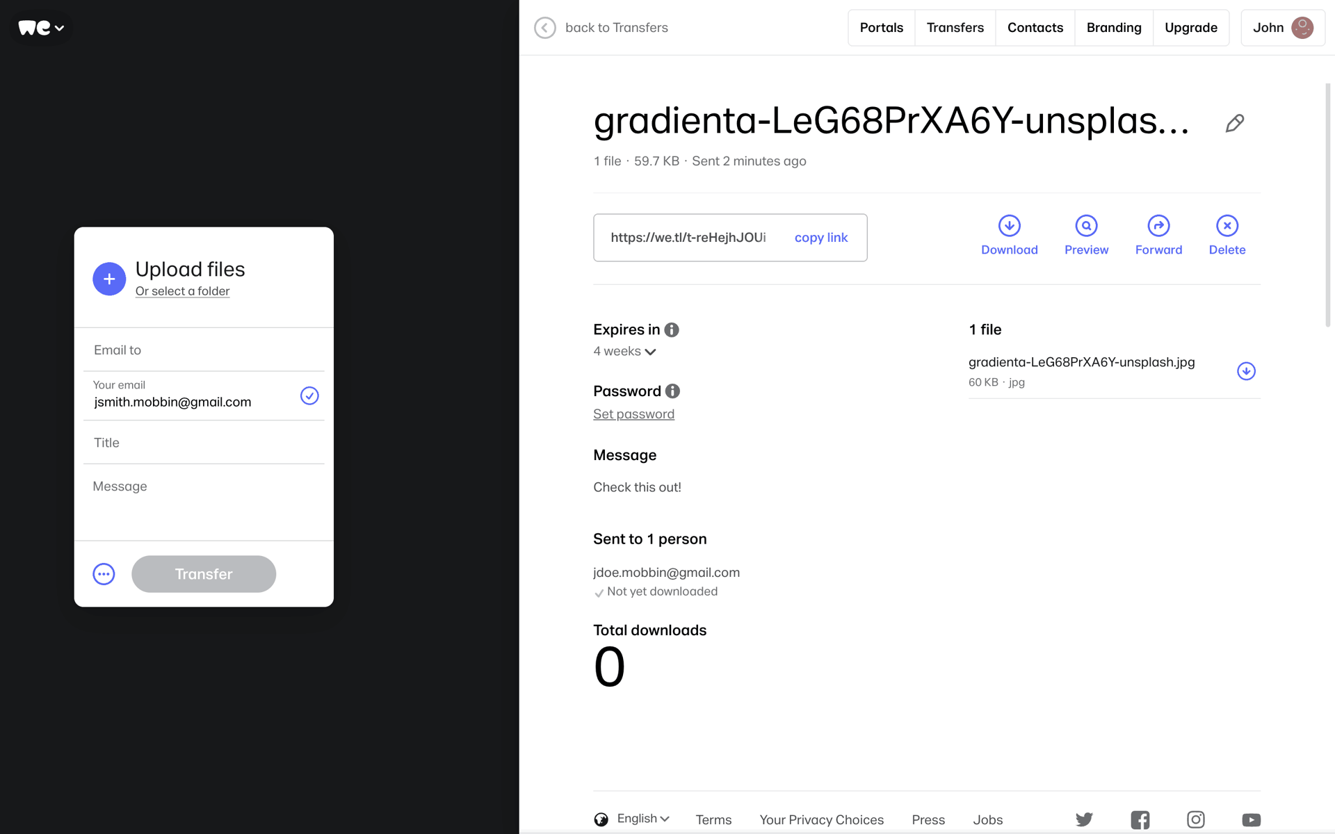 WeTransfer Web Productivity interface screenshot 7
