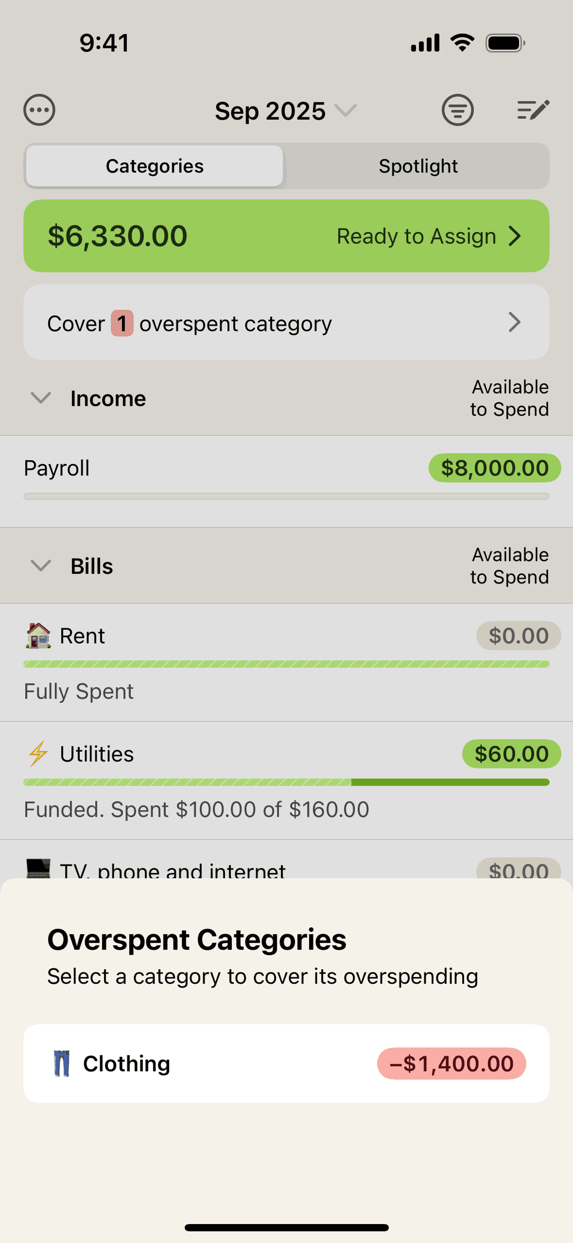YNAB iOS Finance interface screenshot 5