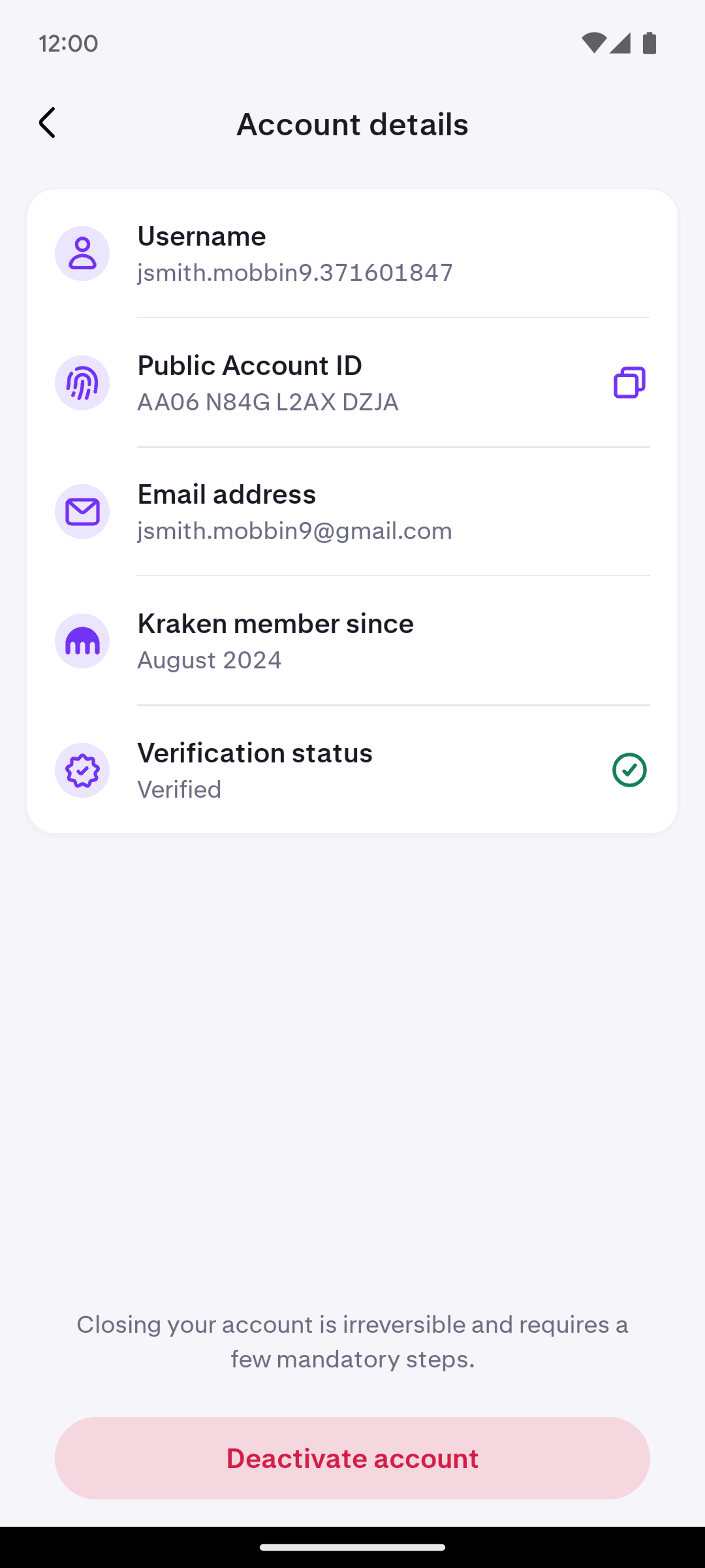 Kraken Android Finance interface screenshot 5