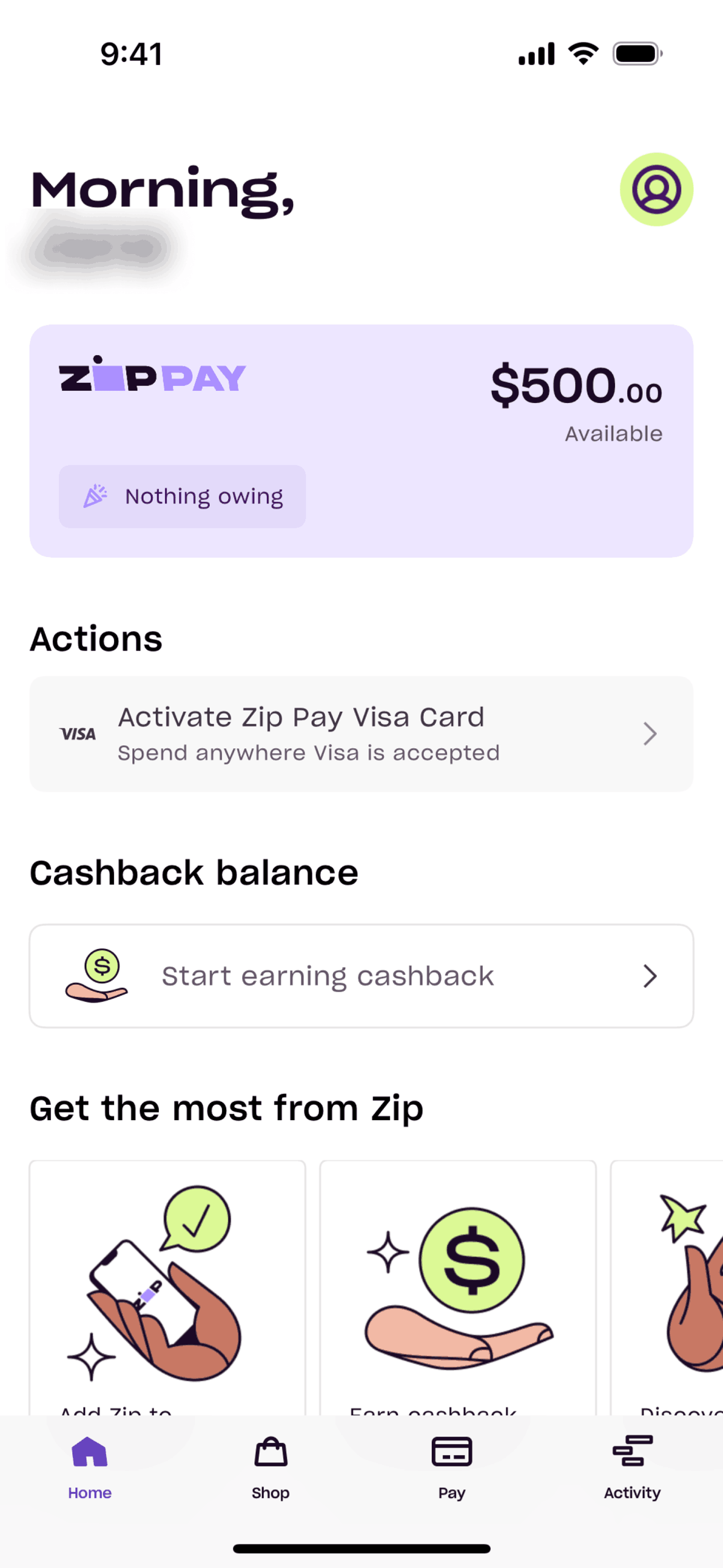 Zip iOS Finance interface screenshot 2