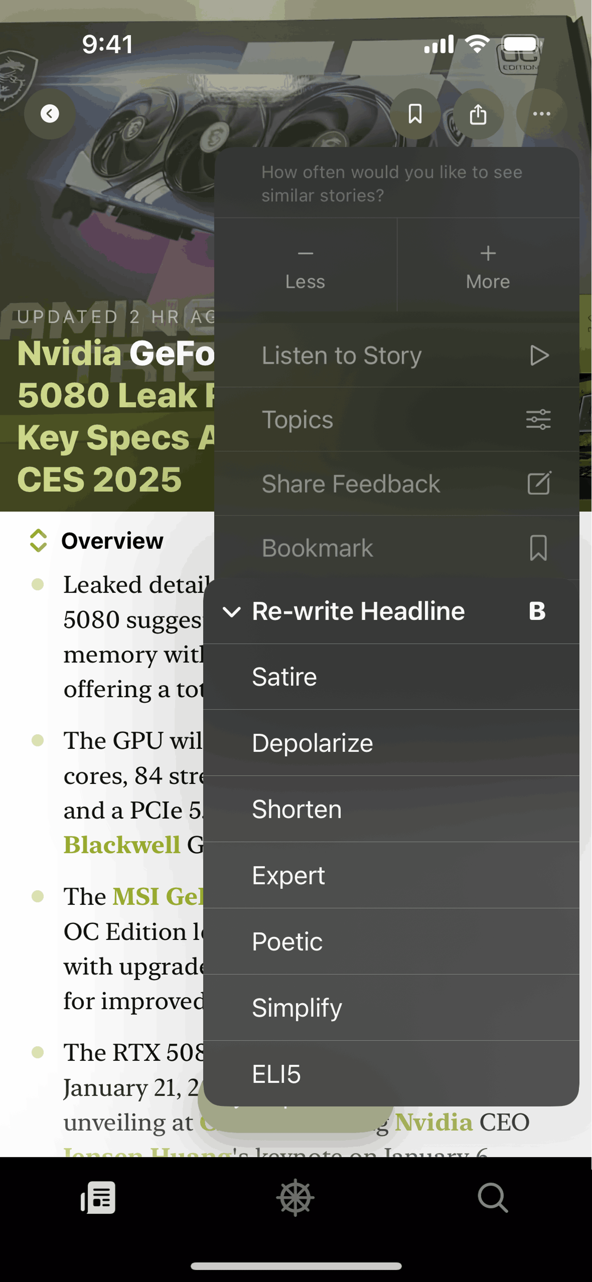 Particle News iOS AI interface screenshot 7