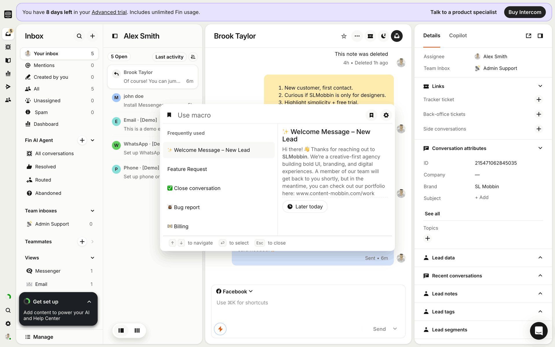 Intercom Web Business interface screenshot 10