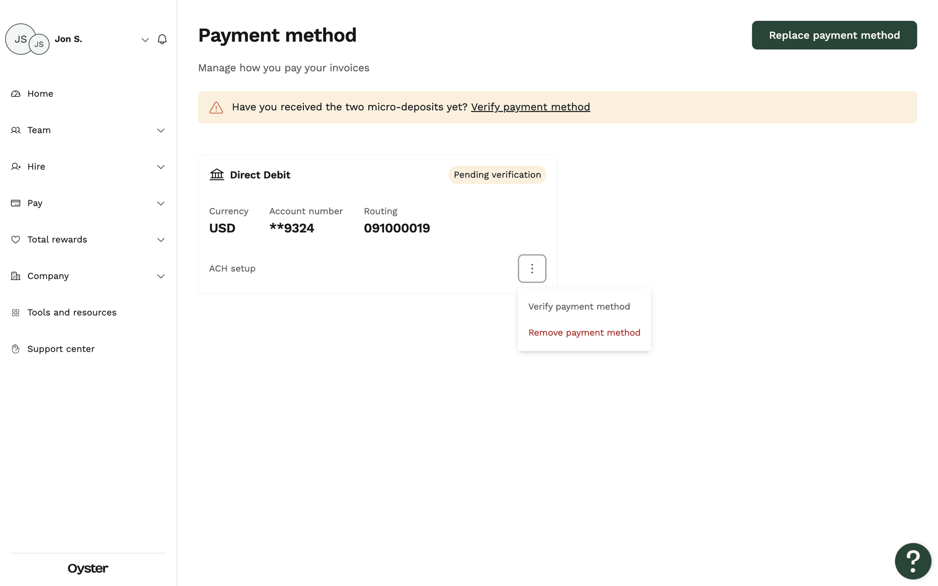 Oyster Web Business interface screenshot 10