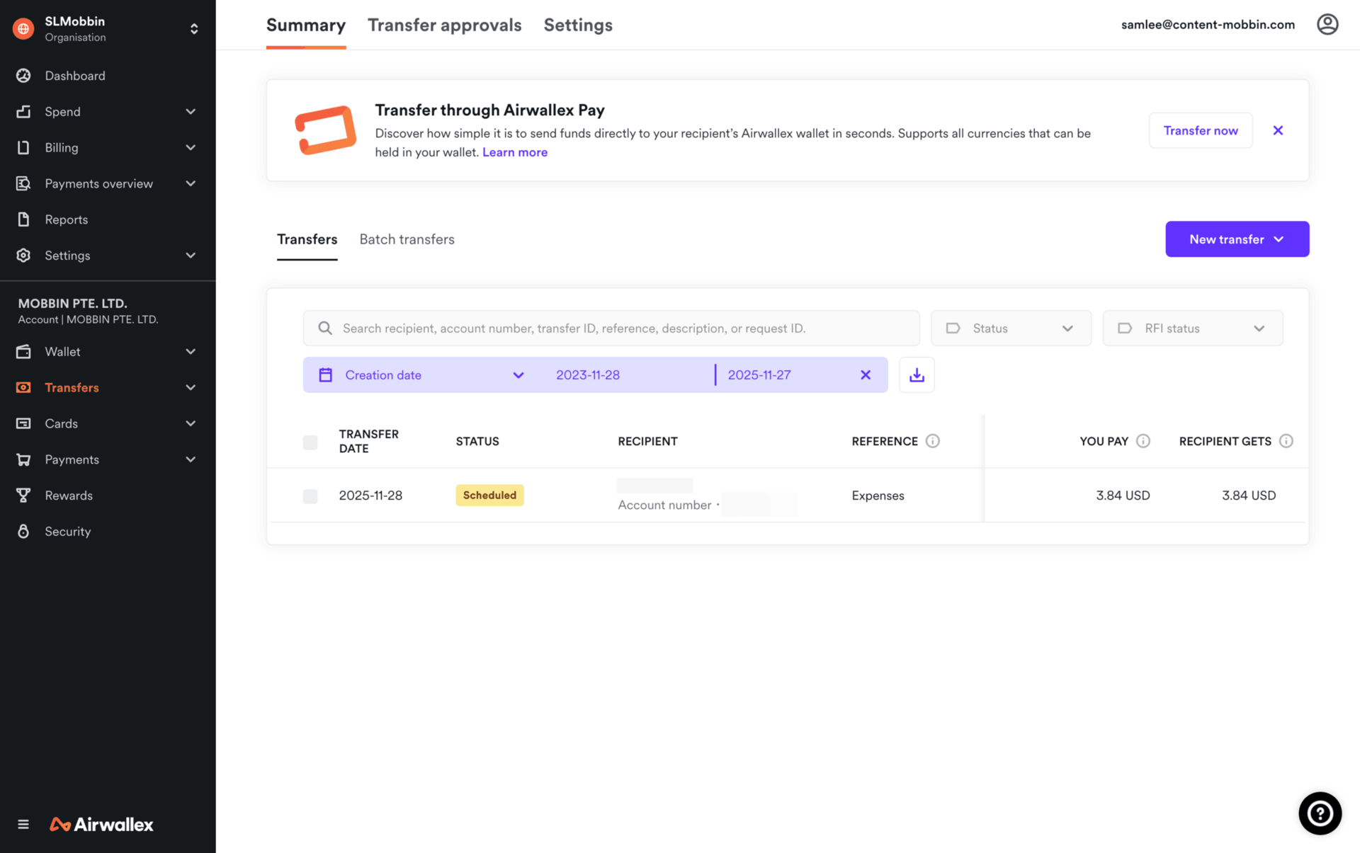 Airwallex Web Finance interface screenshot 22