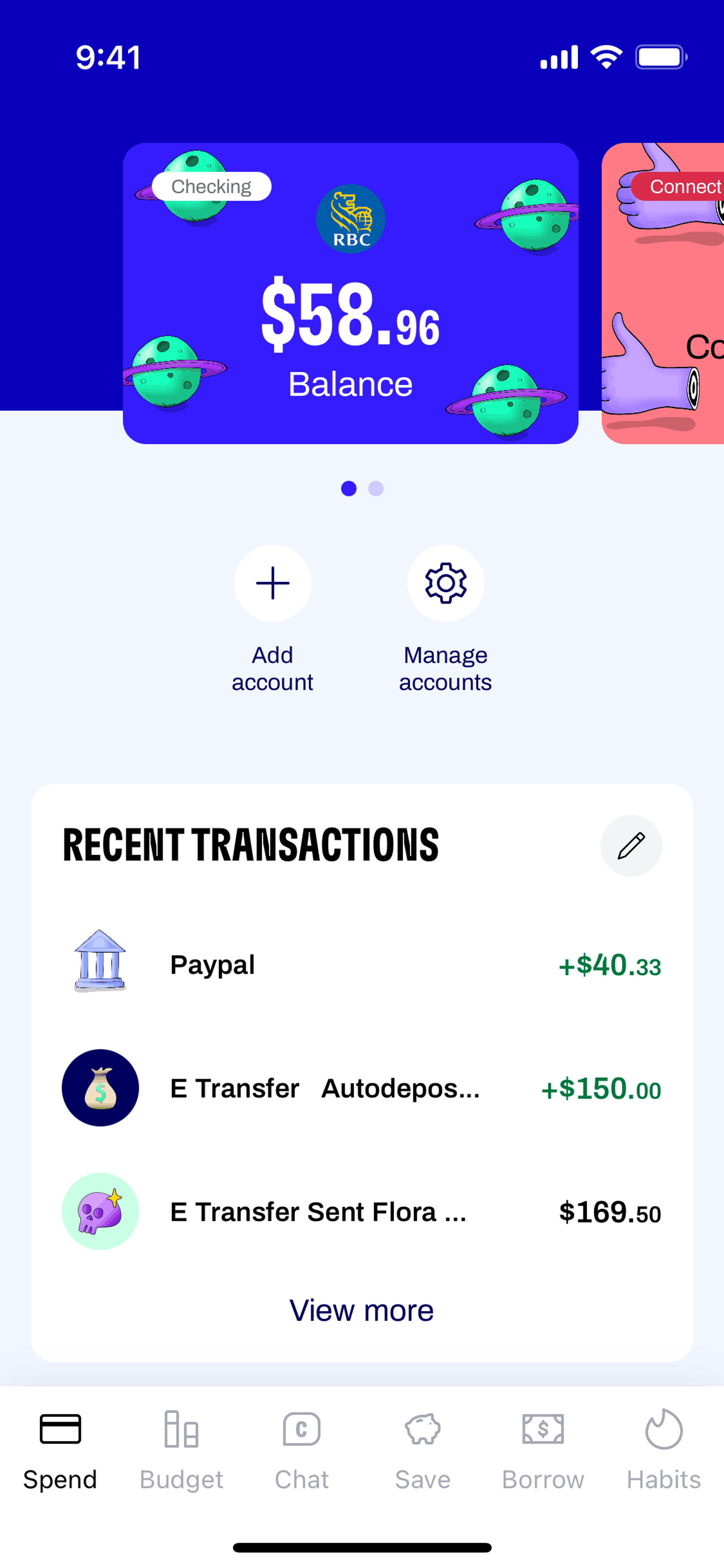 Cleo iOS Finance interface screenshot 2