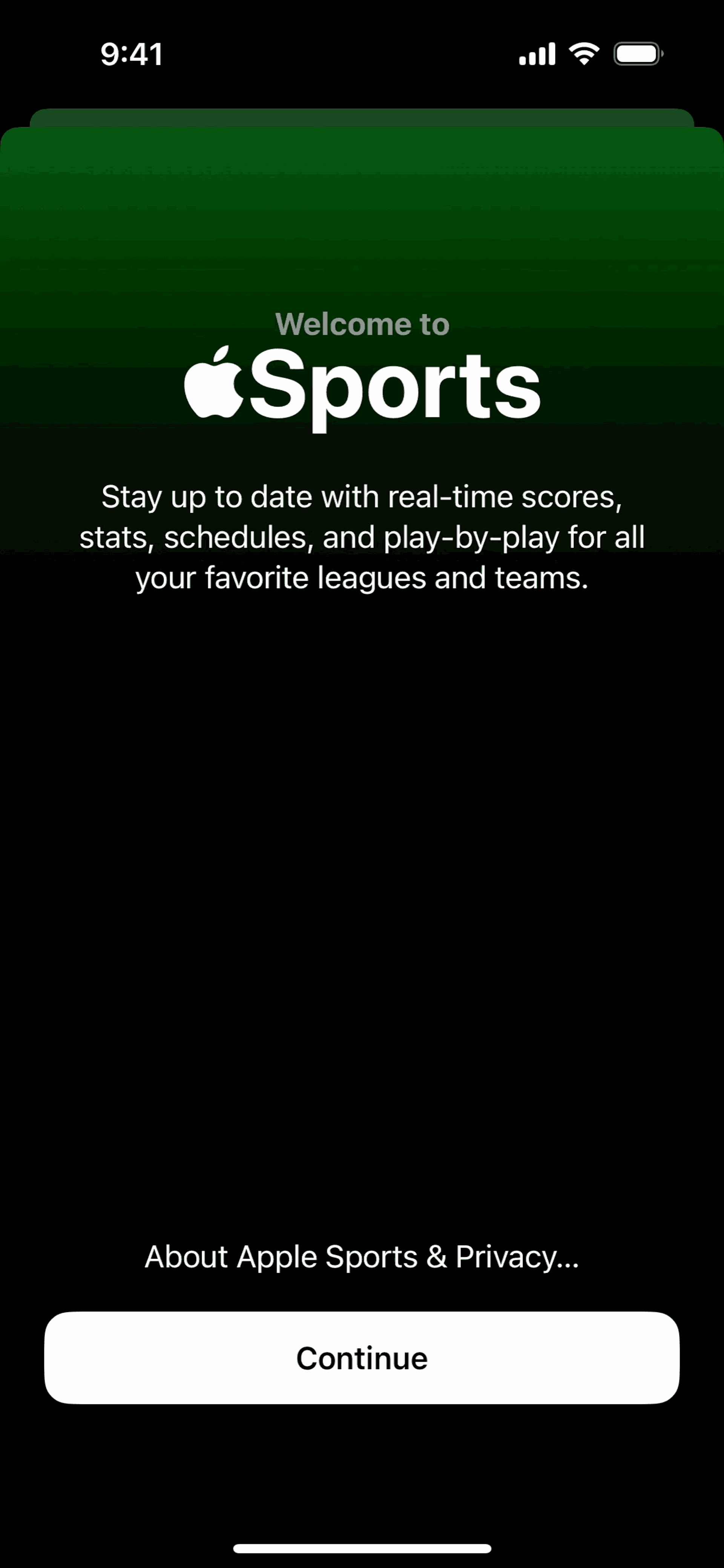Apple Sports iOS Sports interface screenshot 1