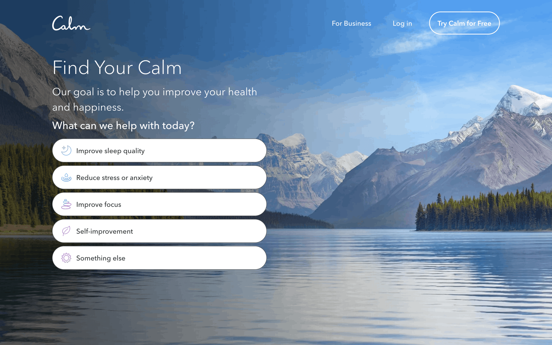 Calm Web Health & Fitness interface screenshot 1