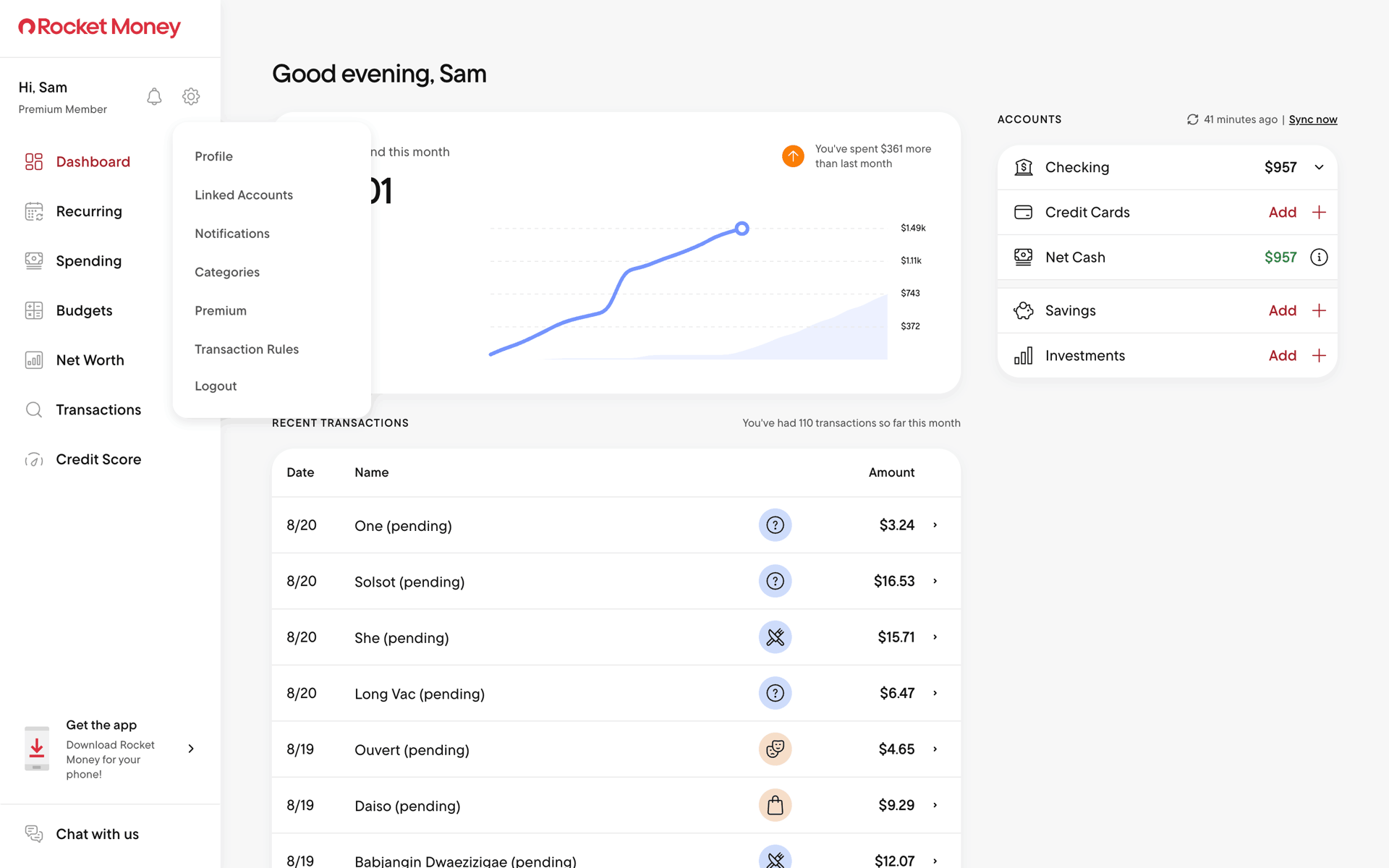 Rocket Money Web Finance interface screenshot 23
