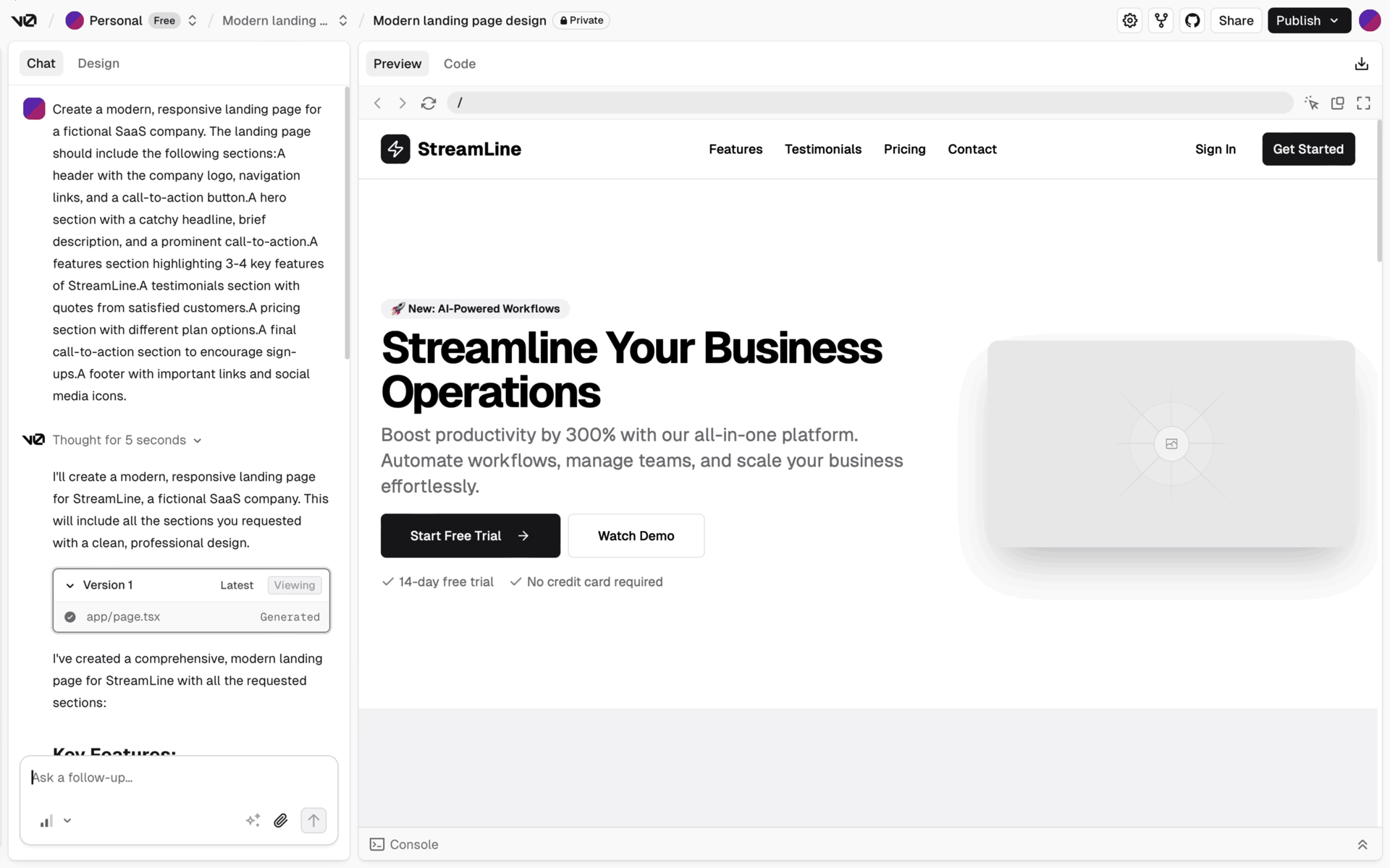 v0 Web AI interface screenshot 11