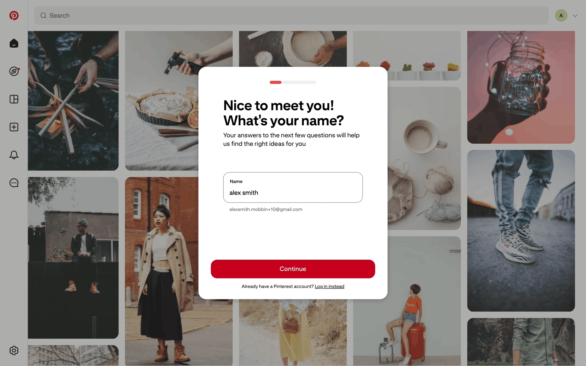 Completing account setup on Pinterest (web) screen 3