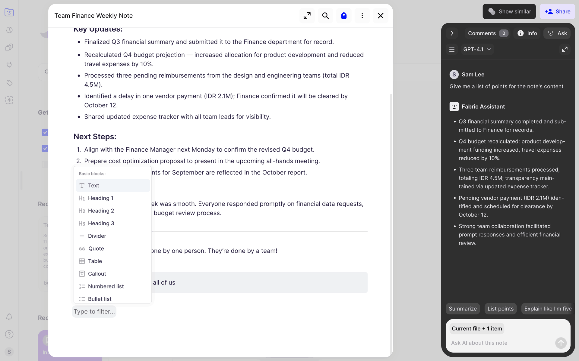 Fabric Web Productivity interface screenshot 20