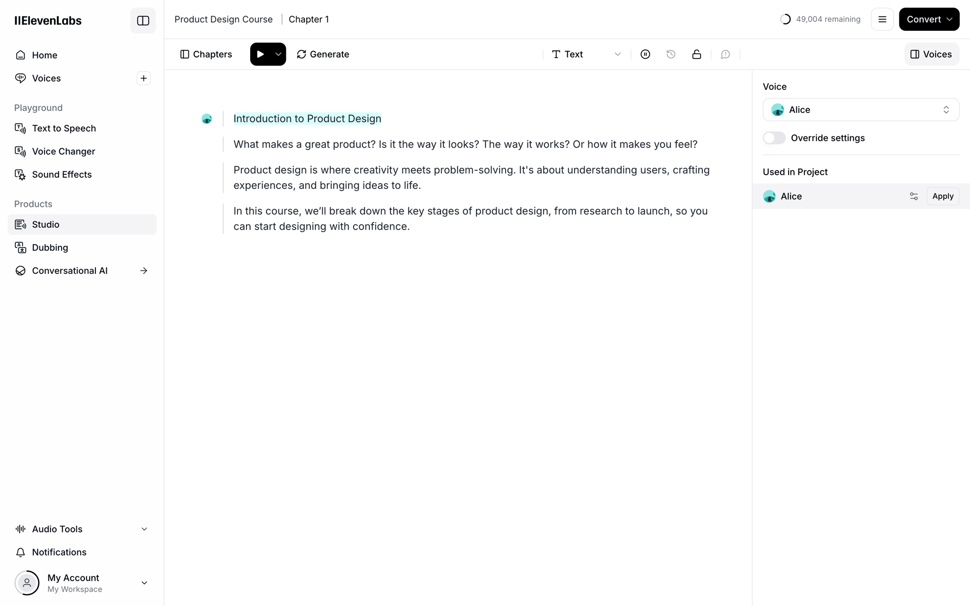 ElevenLabs Web AI interface screenshot 5