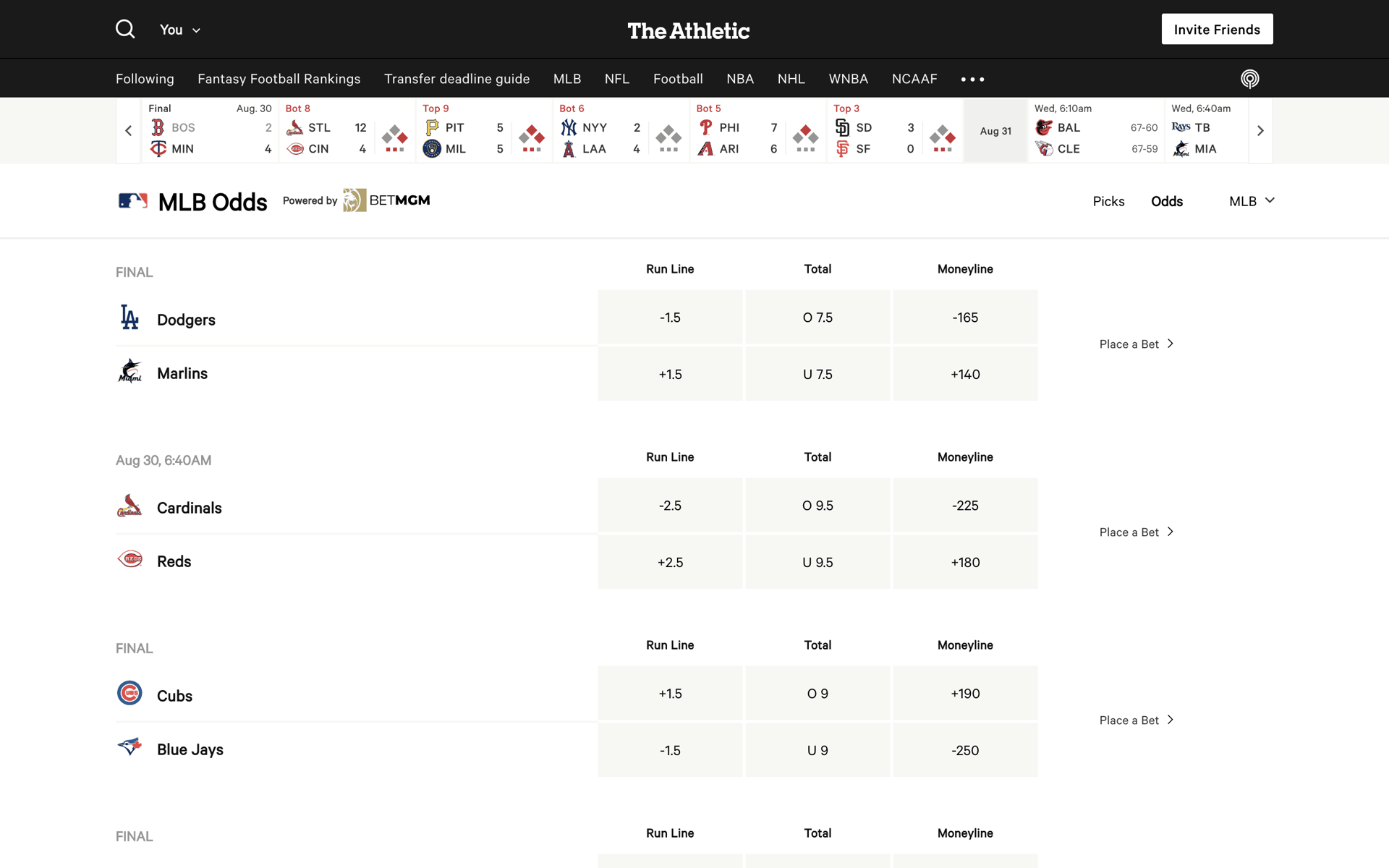 The Athletic Web Sports interface screenshot 7