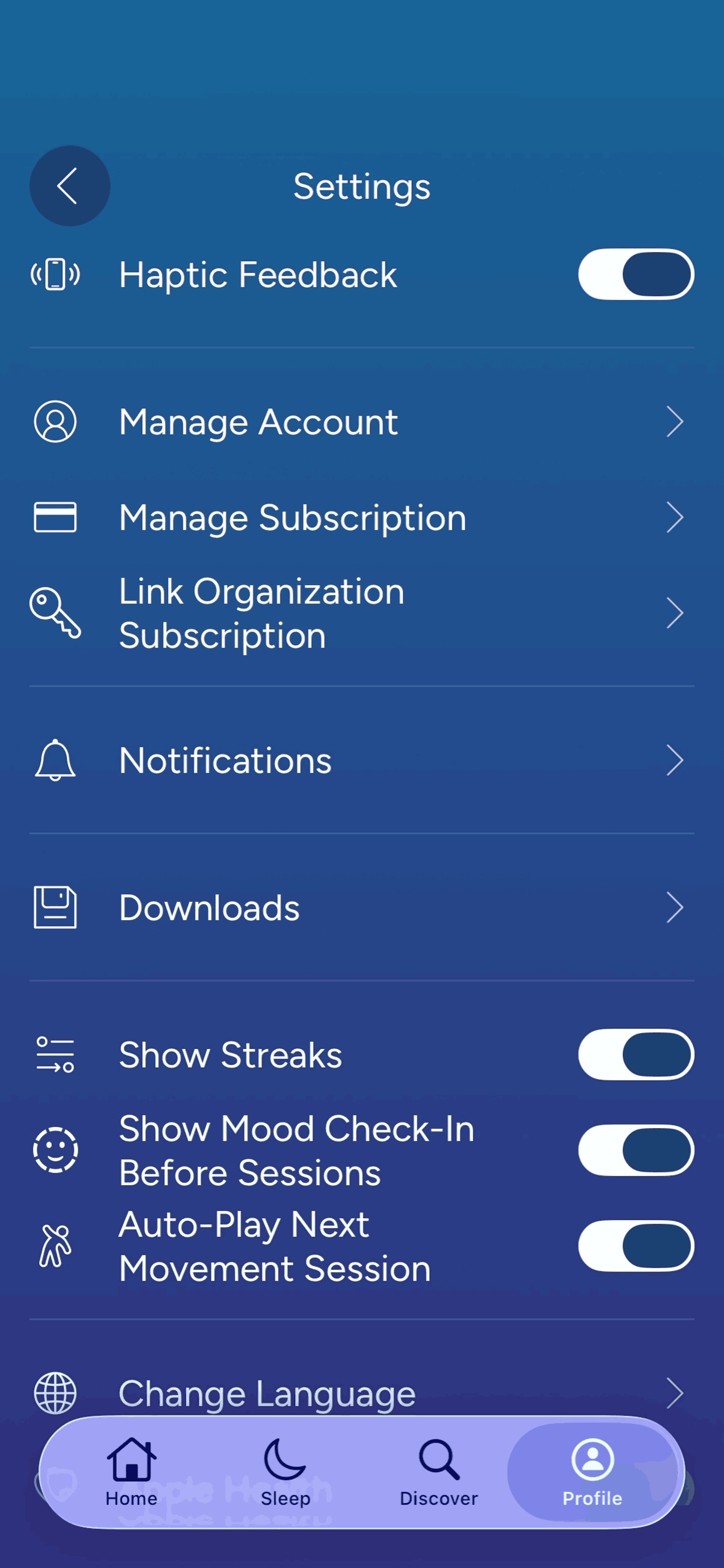 Calm iOS Health & Fitness interface screenshot 23