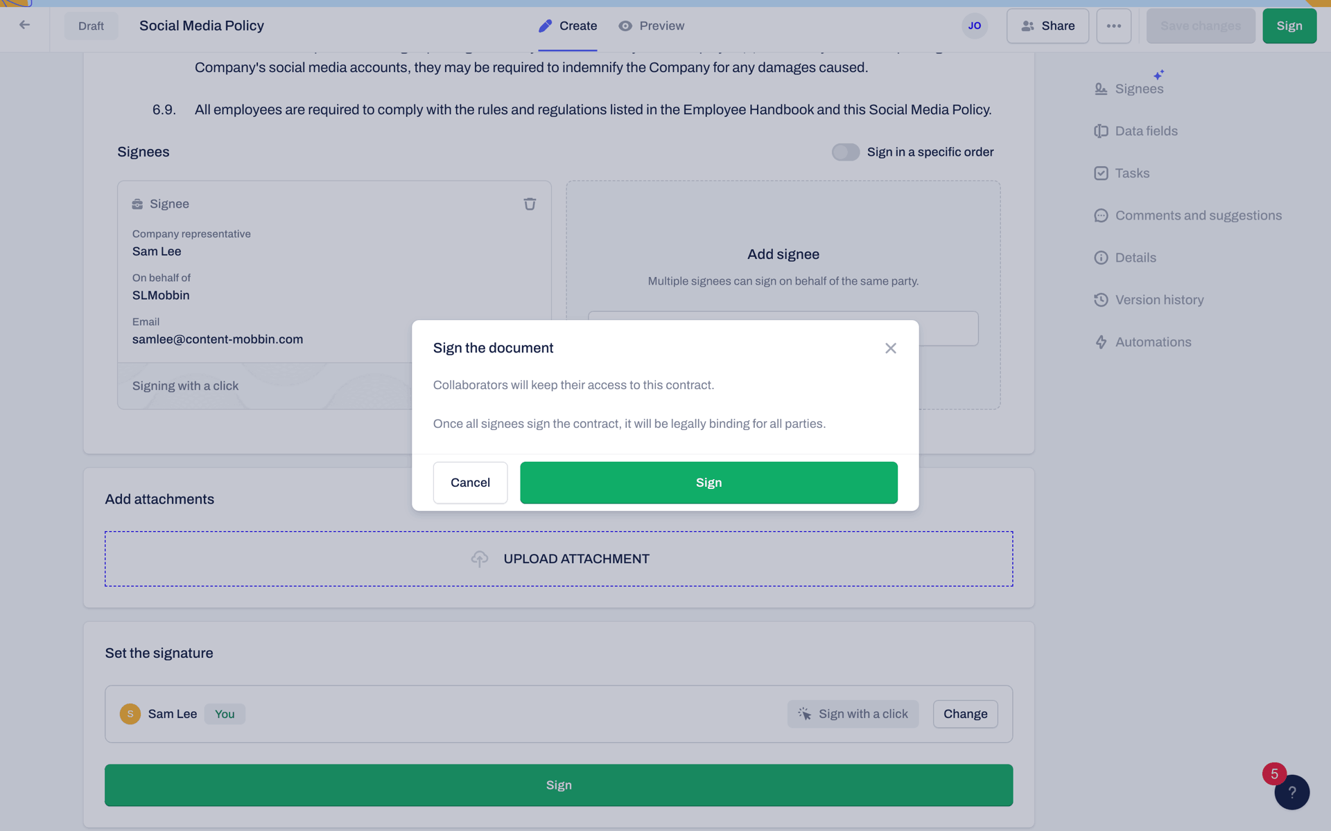 Contractbook Web Business interface screenshot 21