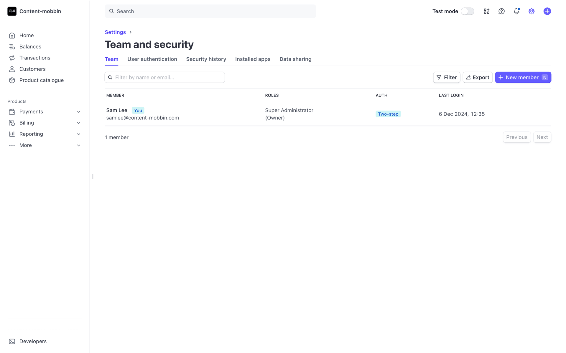 Stripe Web Business interface screenshot 19