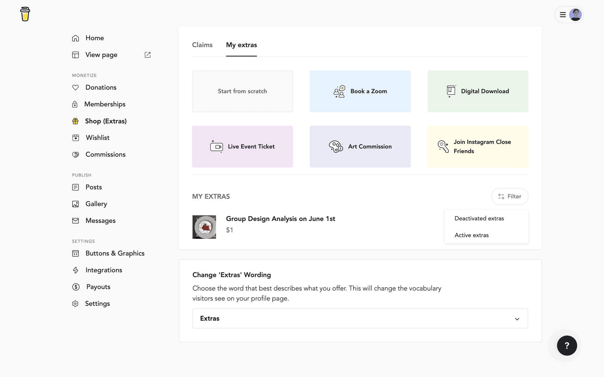 Buy Me a Coffee Web Business interface screenshot 15
