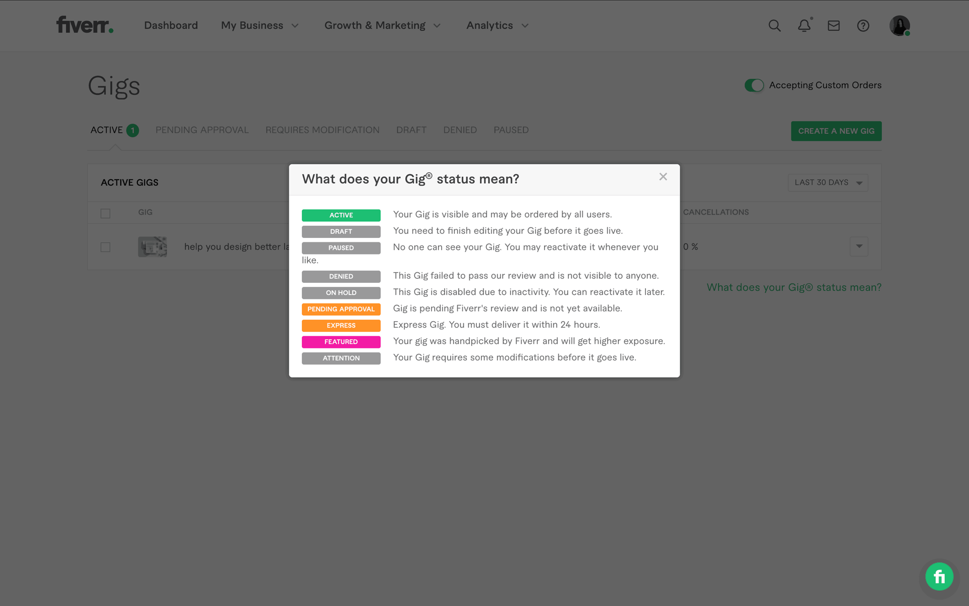 Fiverr Web Business interface screenshot 23