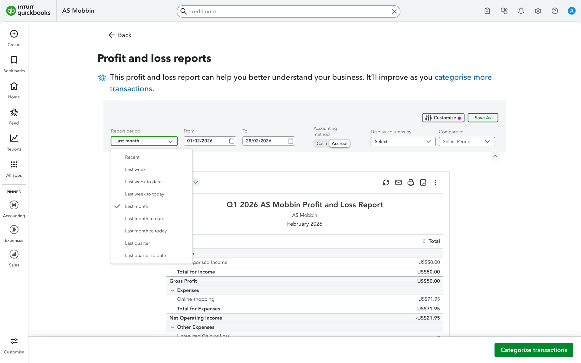 QuickBooks Web accounting interface screenshot 9