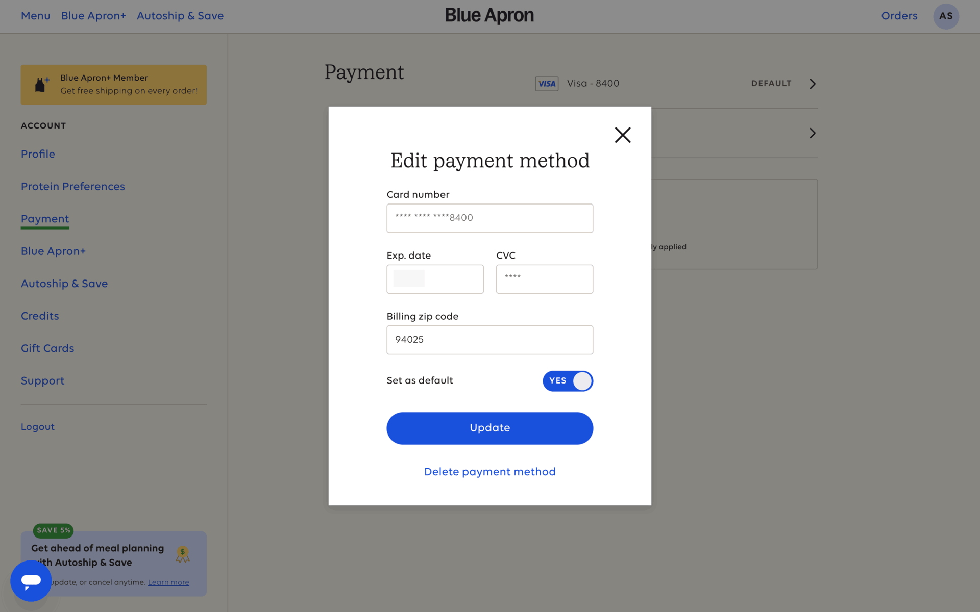 Blue Apron Web Shopping interface screenshot 14