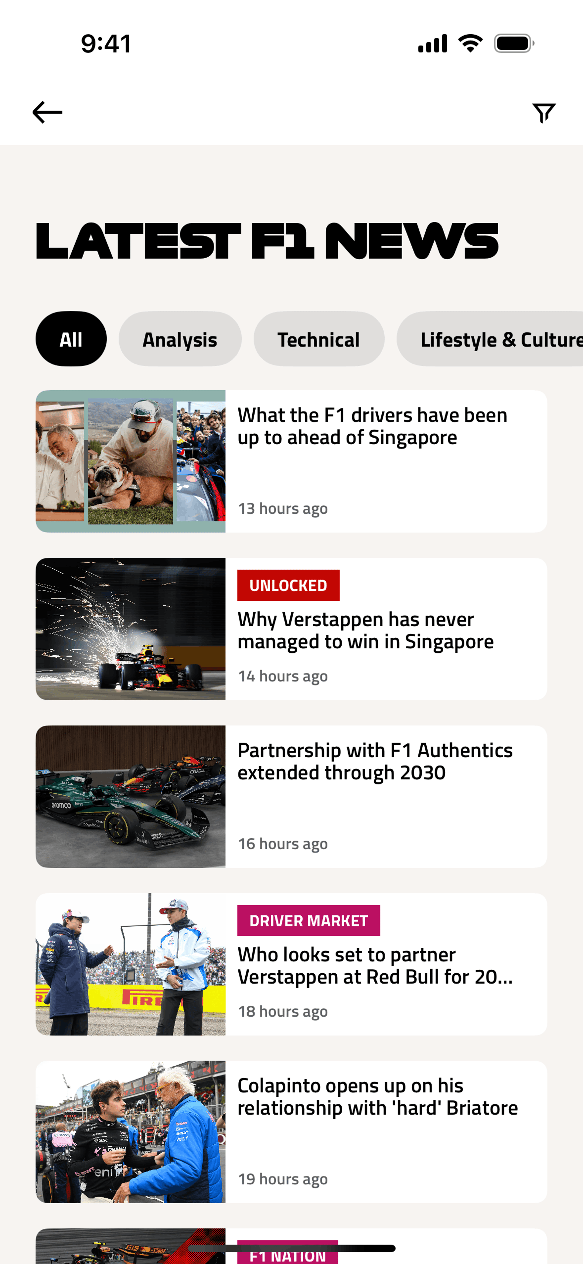 Formula 1® iOS Sports interface screenshot 17