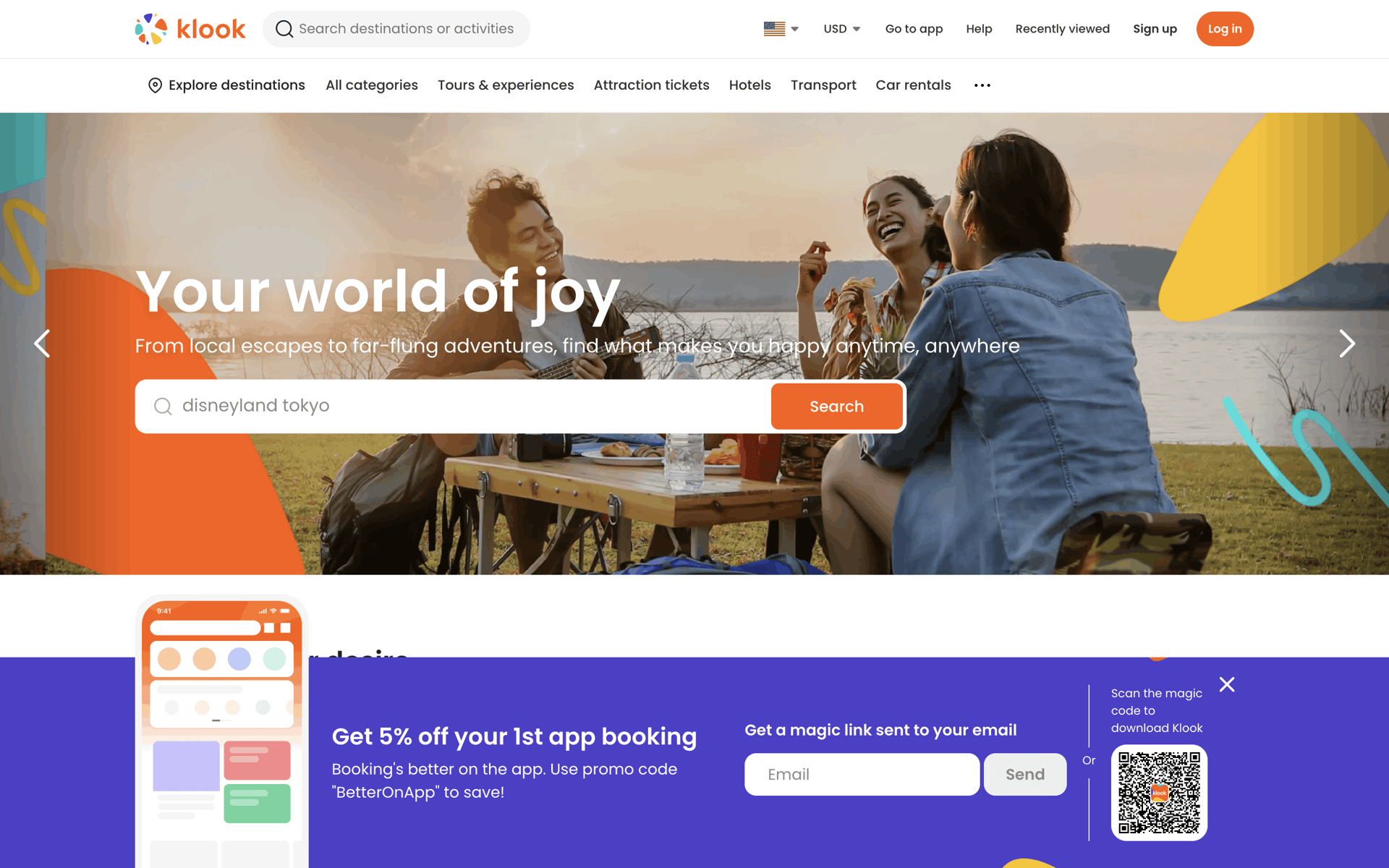 Klook Web Travel & Transportation interface screenshot 1