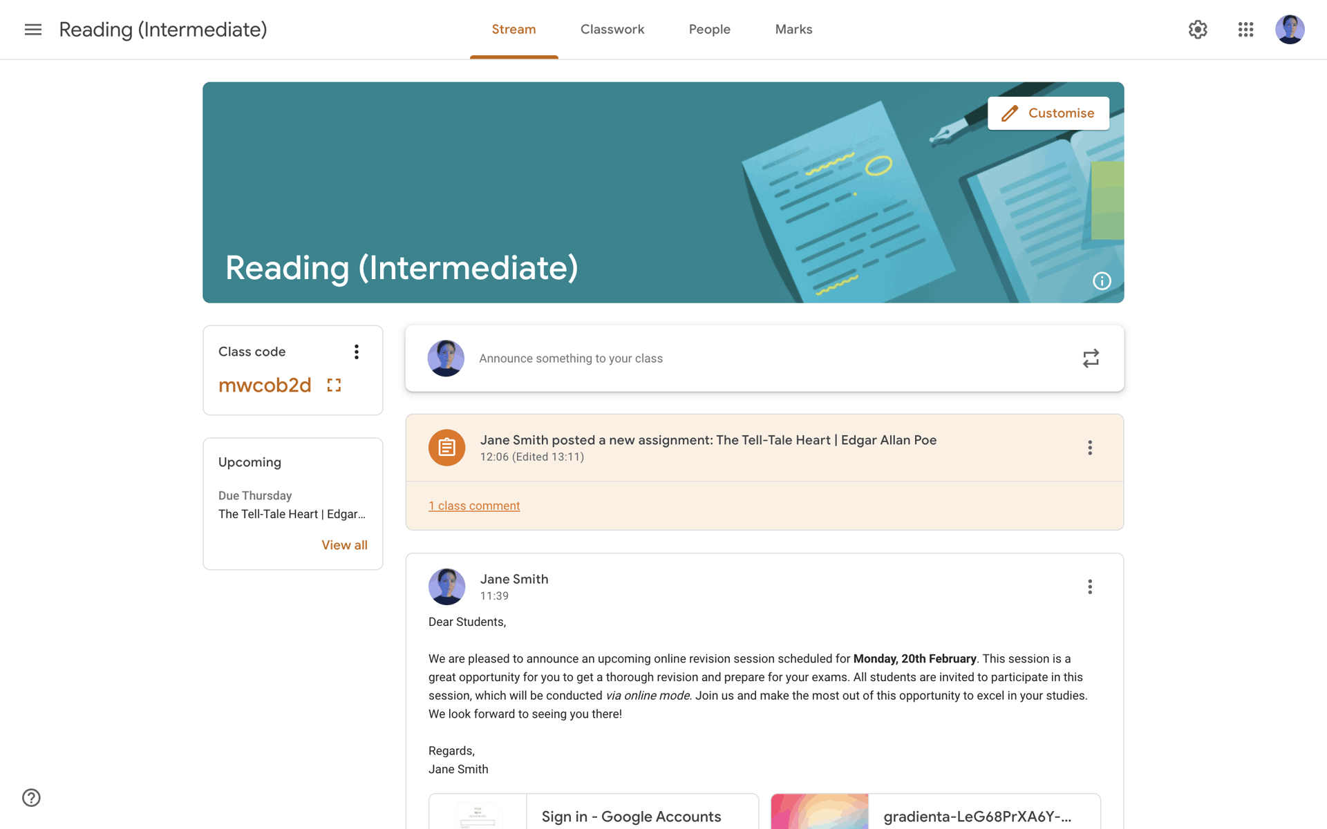 Google Classroom Web Collaboration interface screenshot 14