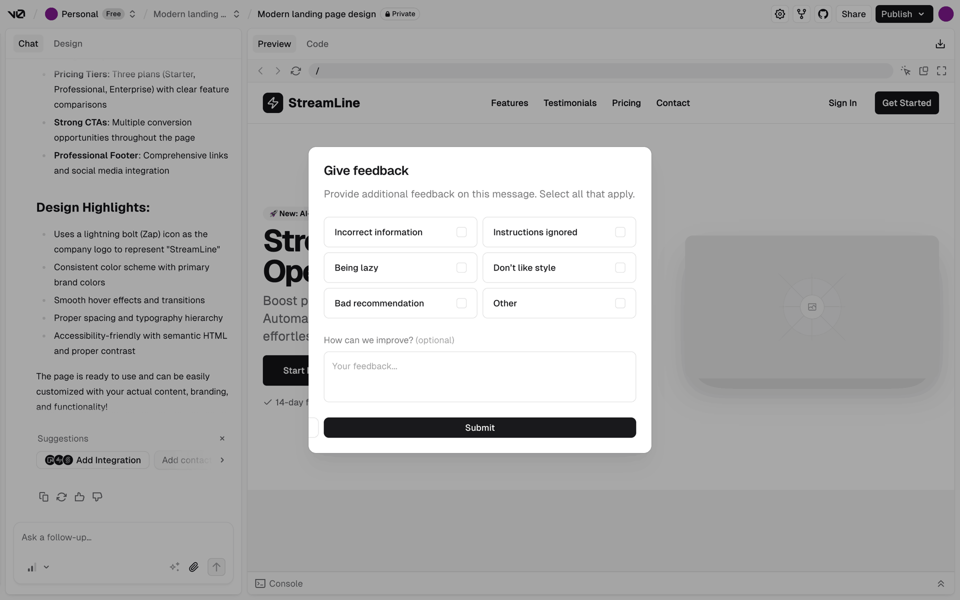 v0 Web AI interface screenshot 22