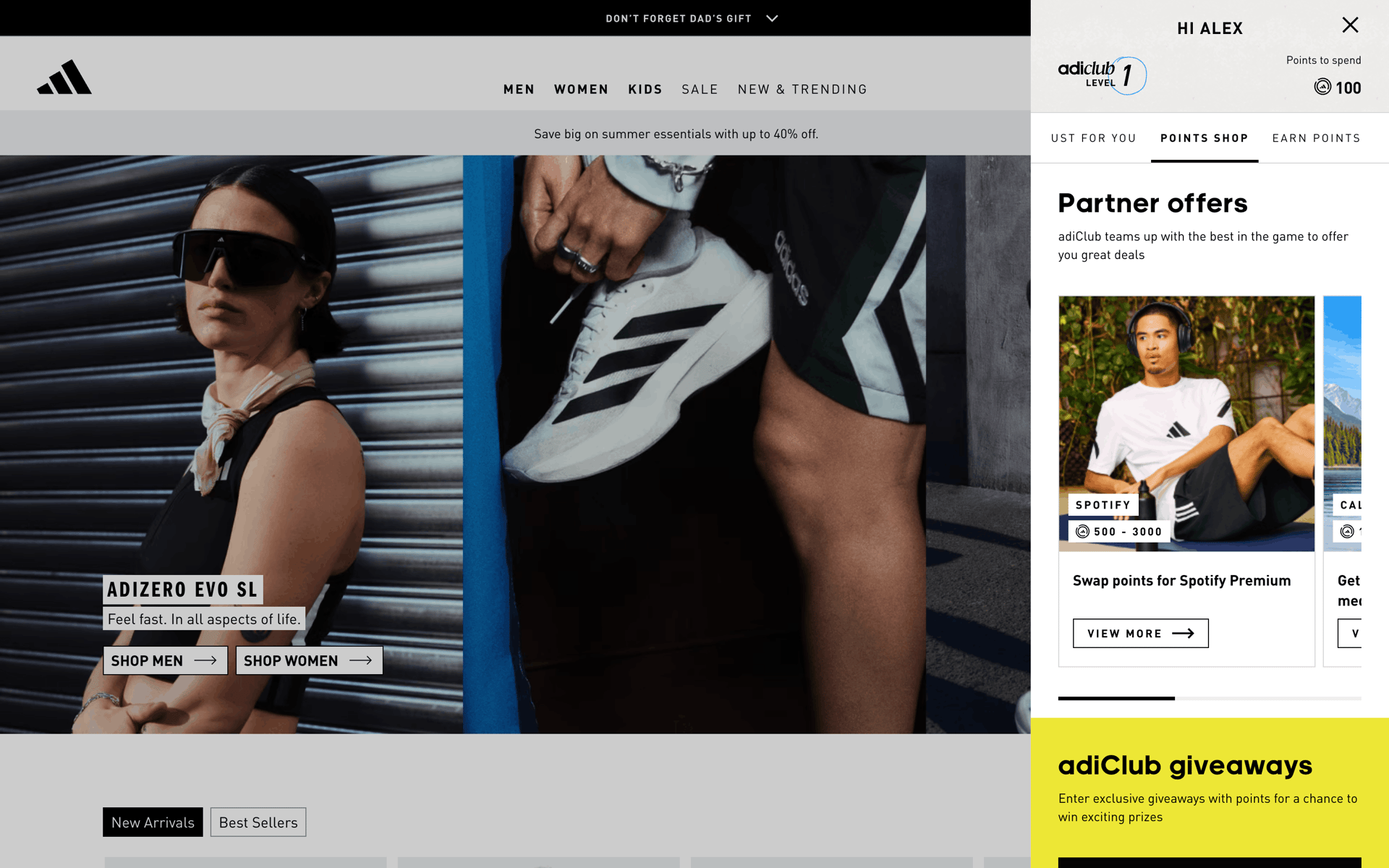 adidas Web Sports interface screenshot 4