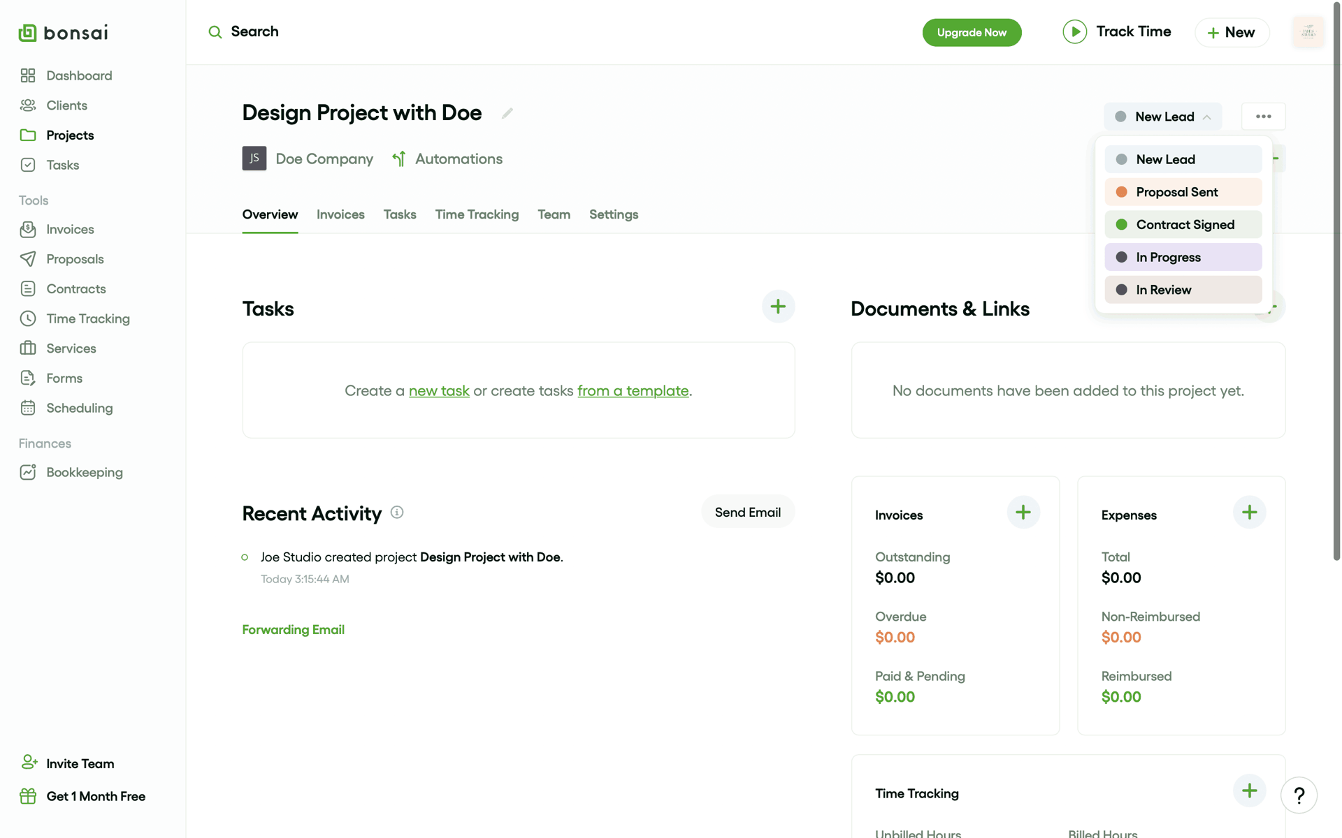 Bonsai Web Finance interface screenshot 24
