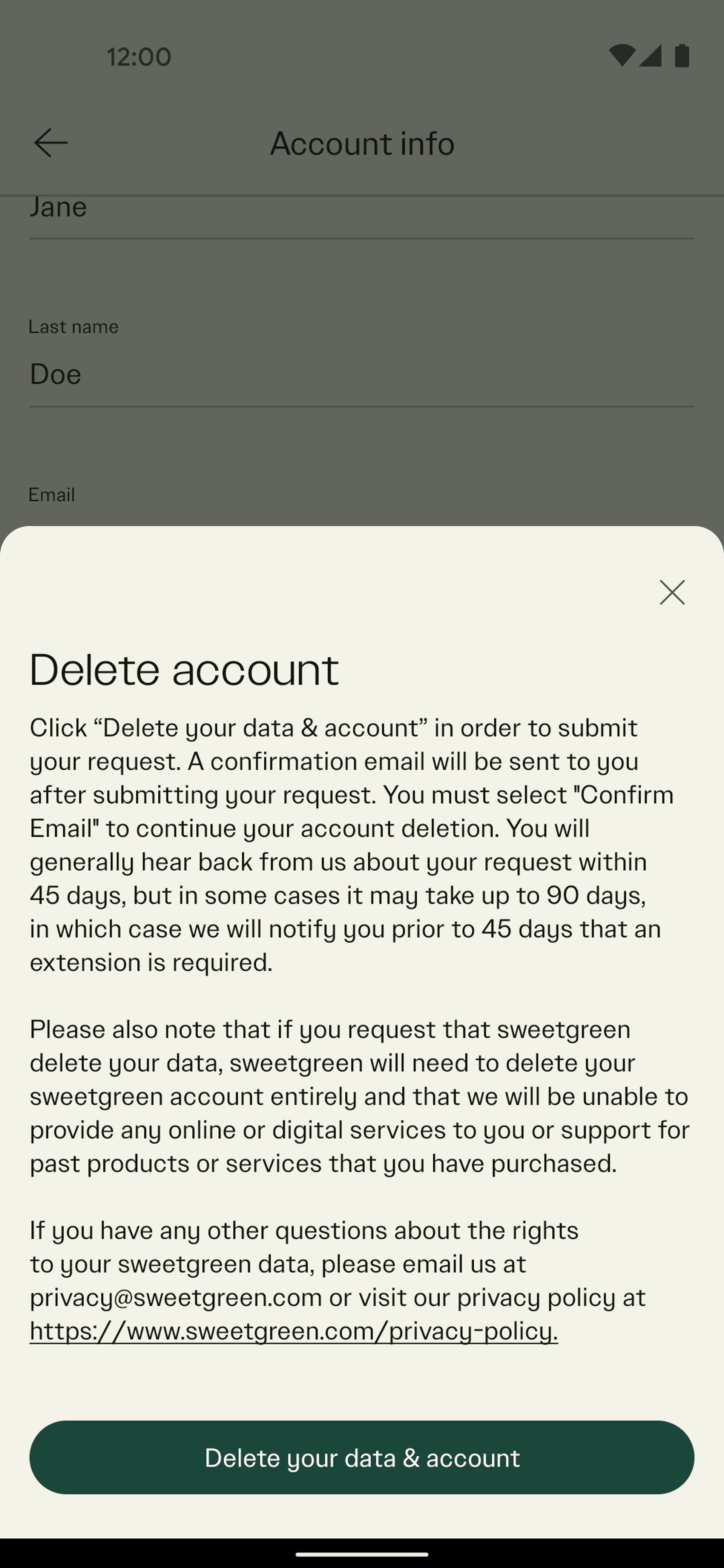 sweetgreen Android Food & Drink interface screenshot 12