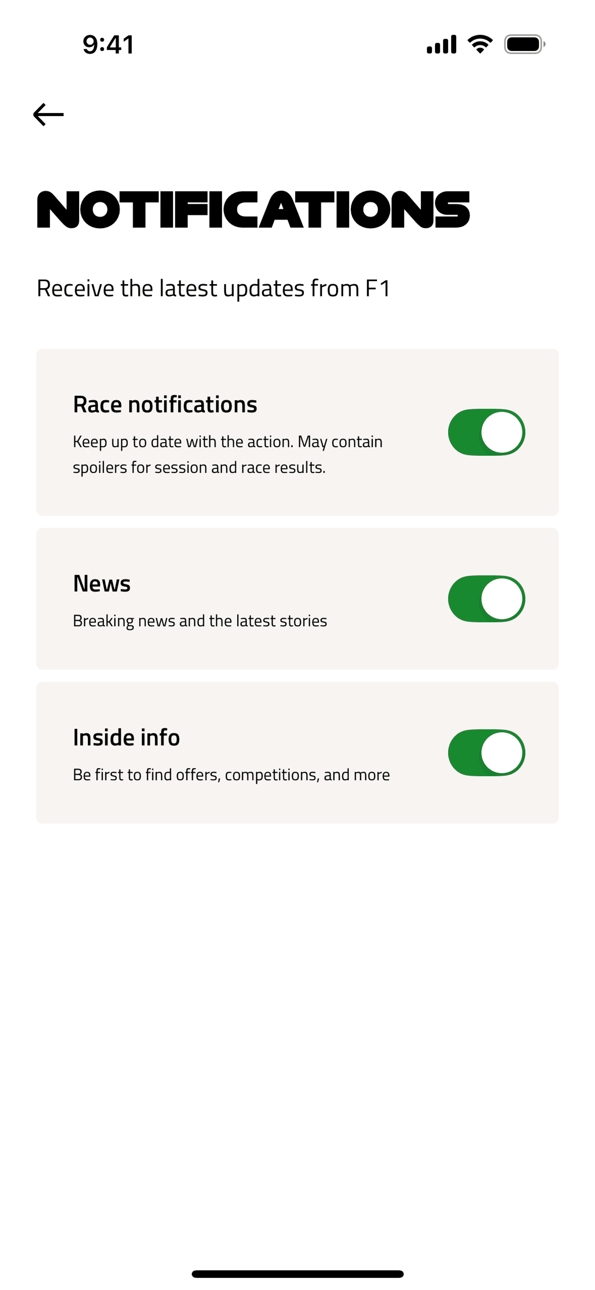 Formula 1® iOS Sports interface screenshot 12