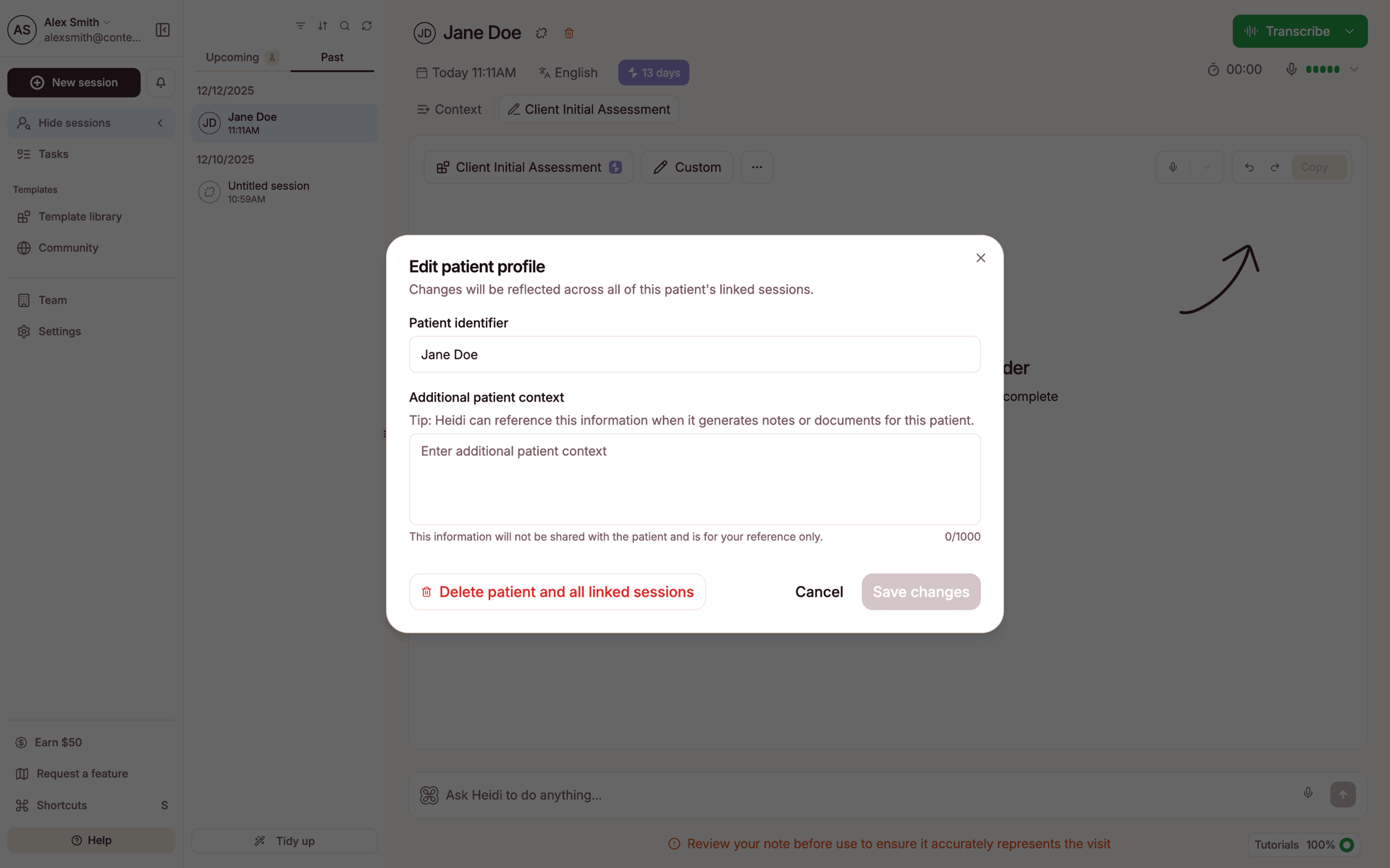 Heidi Web AI interface screenshot 2