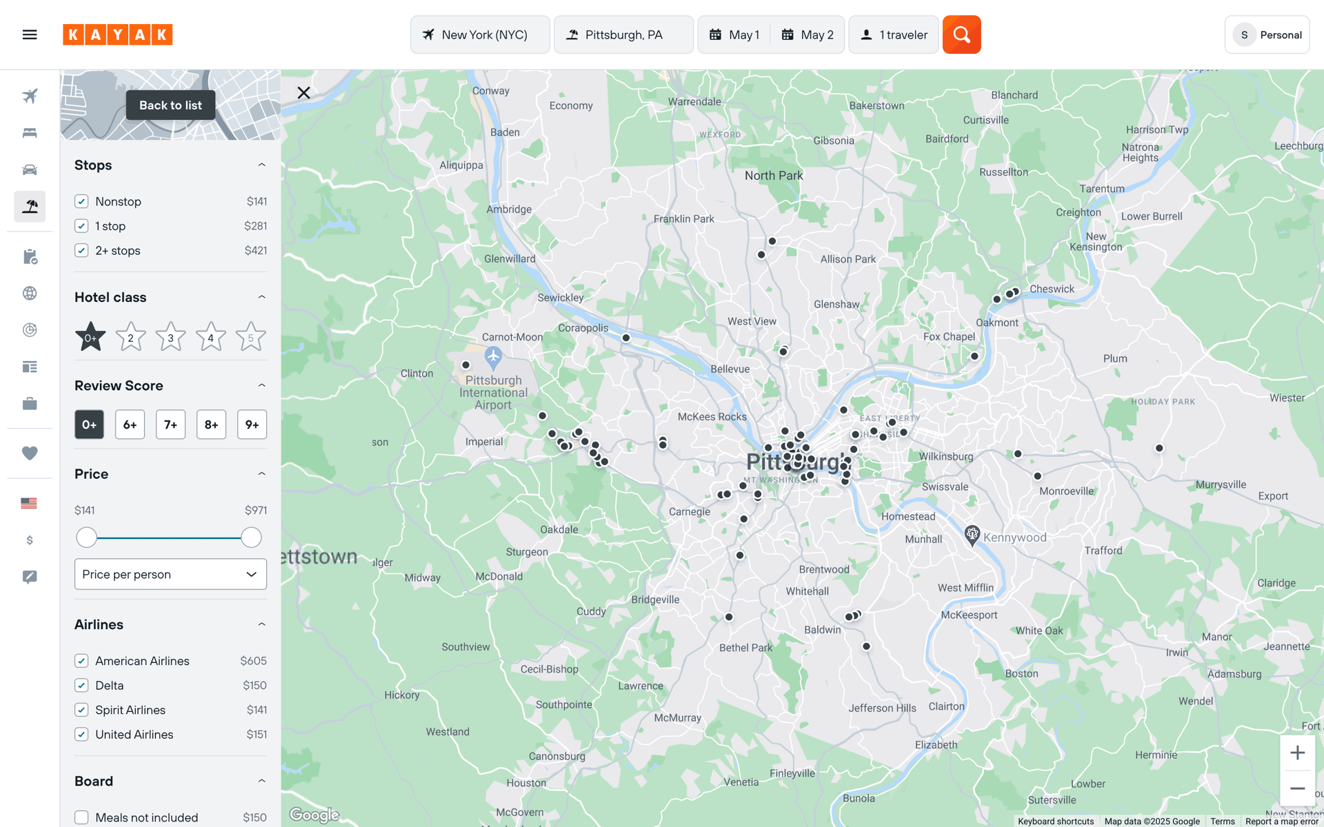 KAYAK Web Travel & Transportation interface screenshot 16