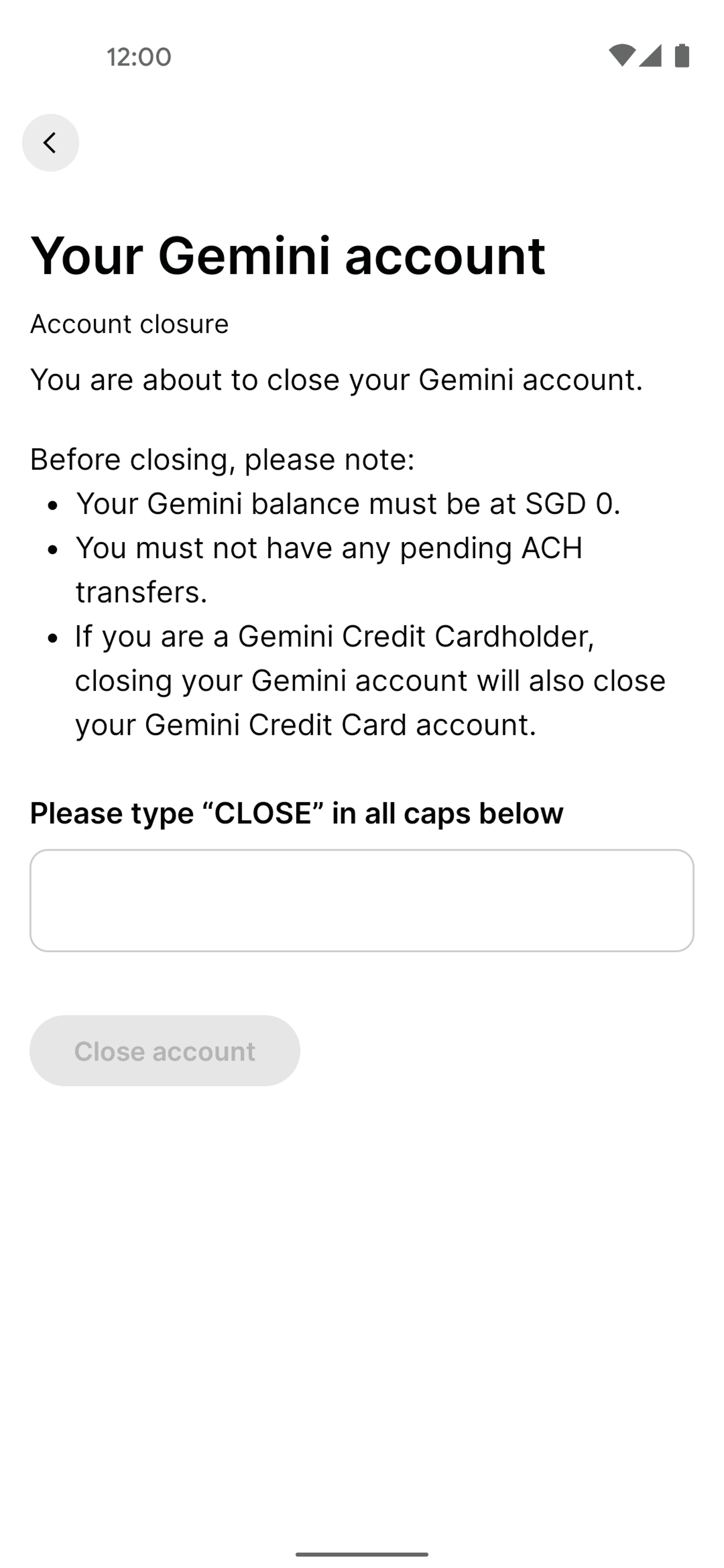 Gemini Android Finance interface screenshot 9