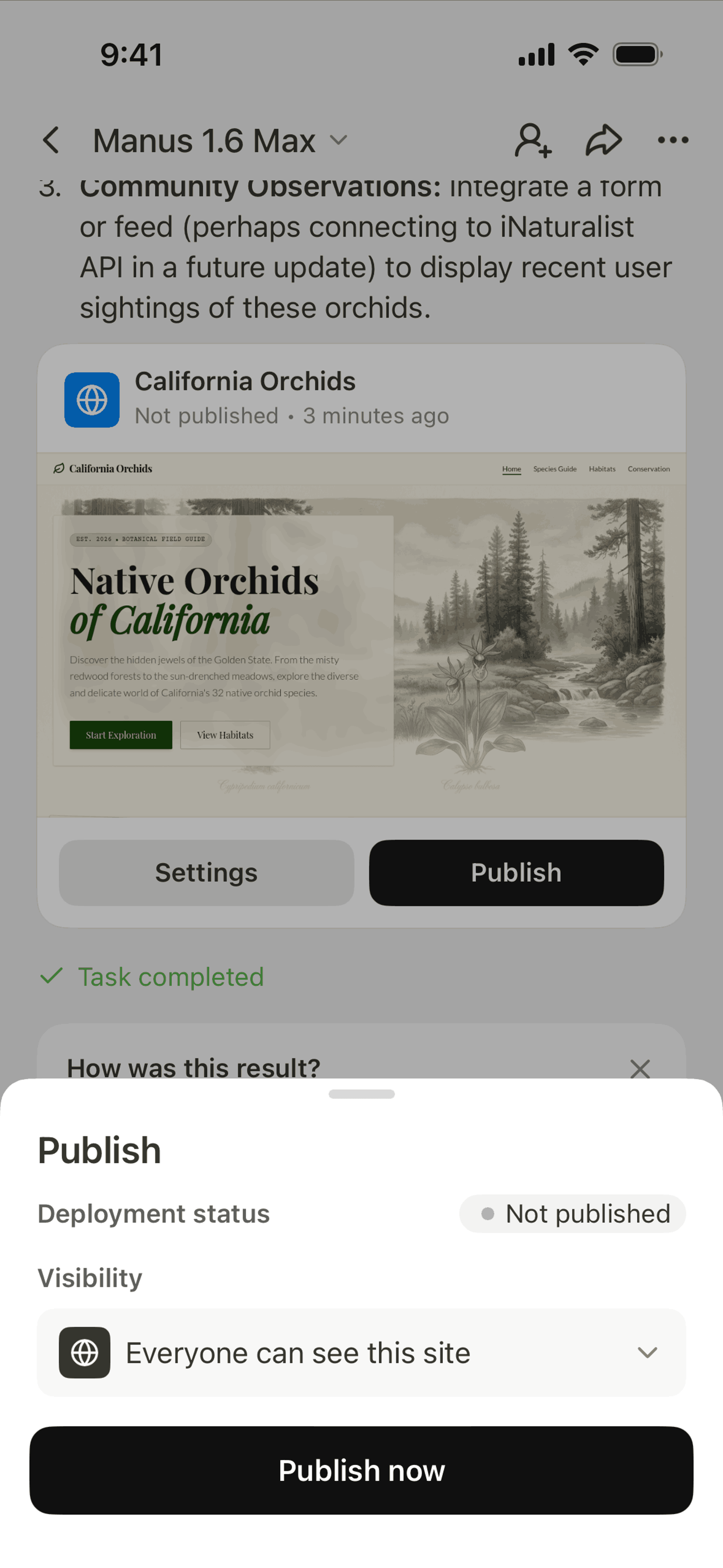 Manus iOS AI interface screenshot 13