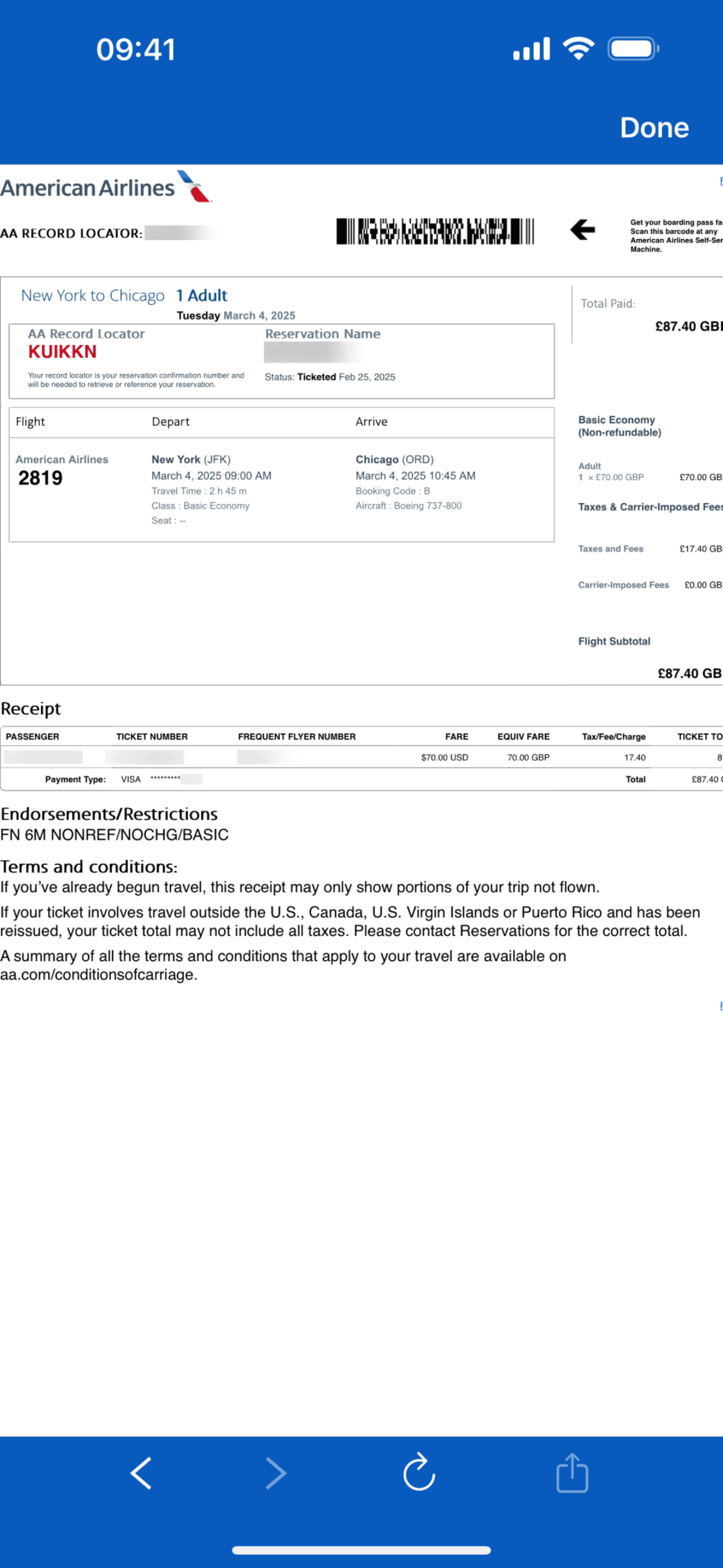 American Airlines iOS Travel & Transportation interface screenshot 15
