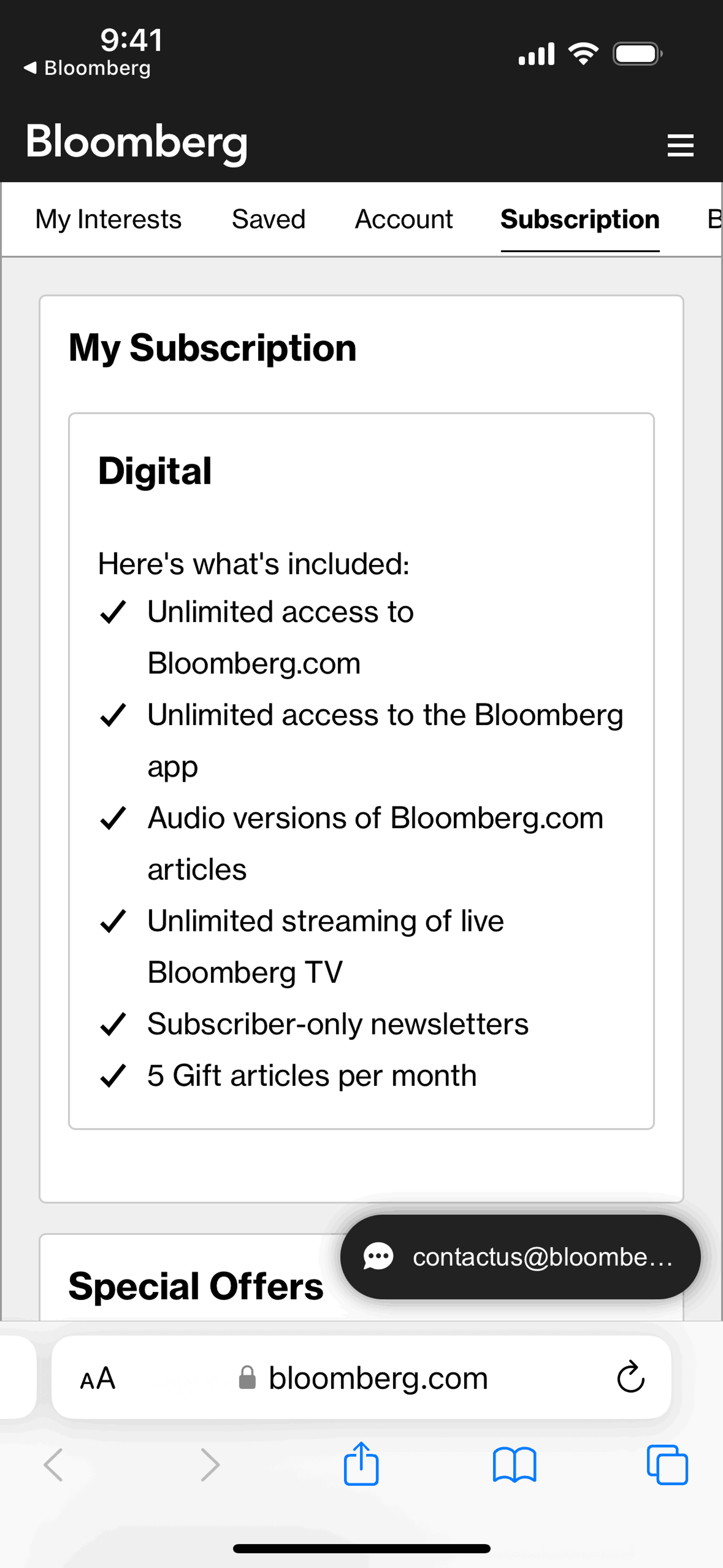 Bloomberg iOS News interface screenshot 13