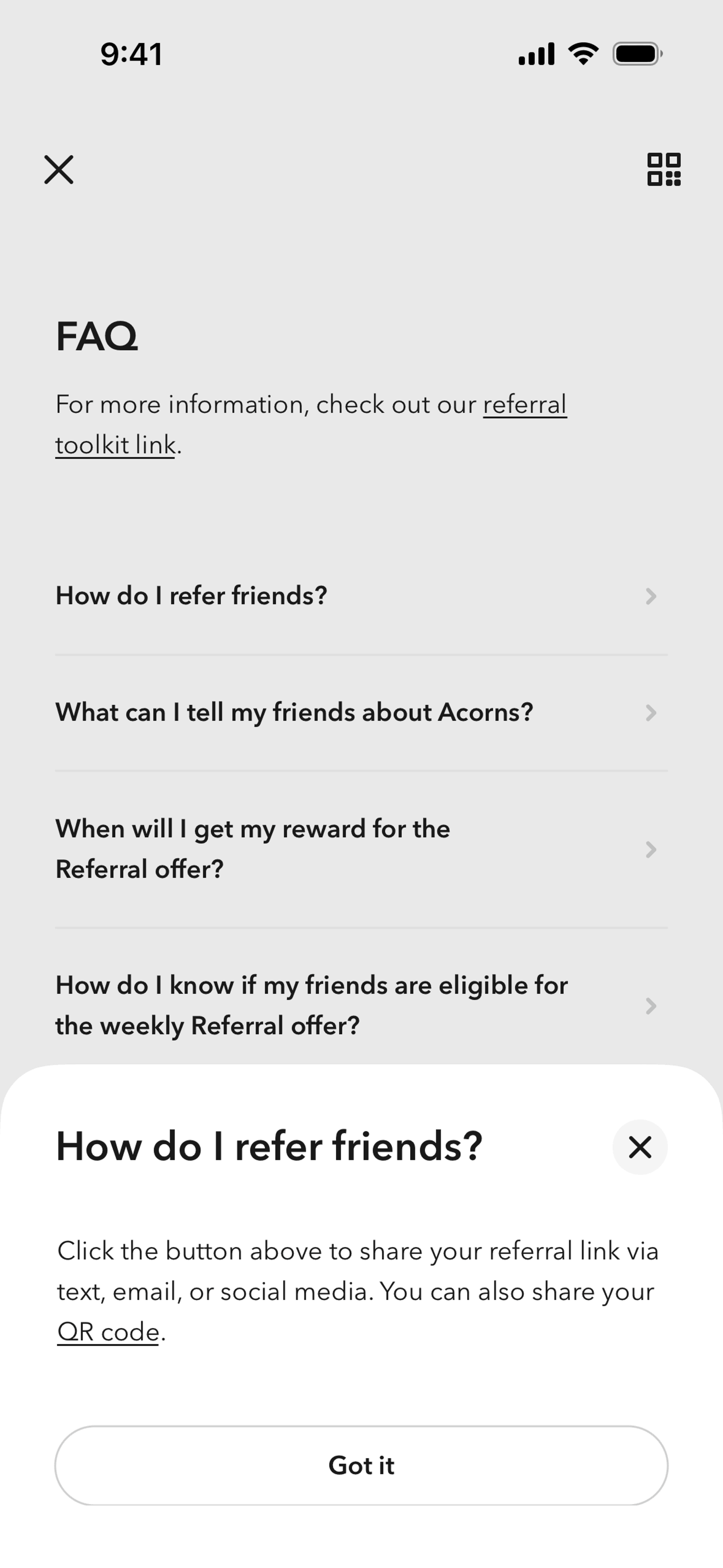 Acorns iOS Finance interface screenshot 23